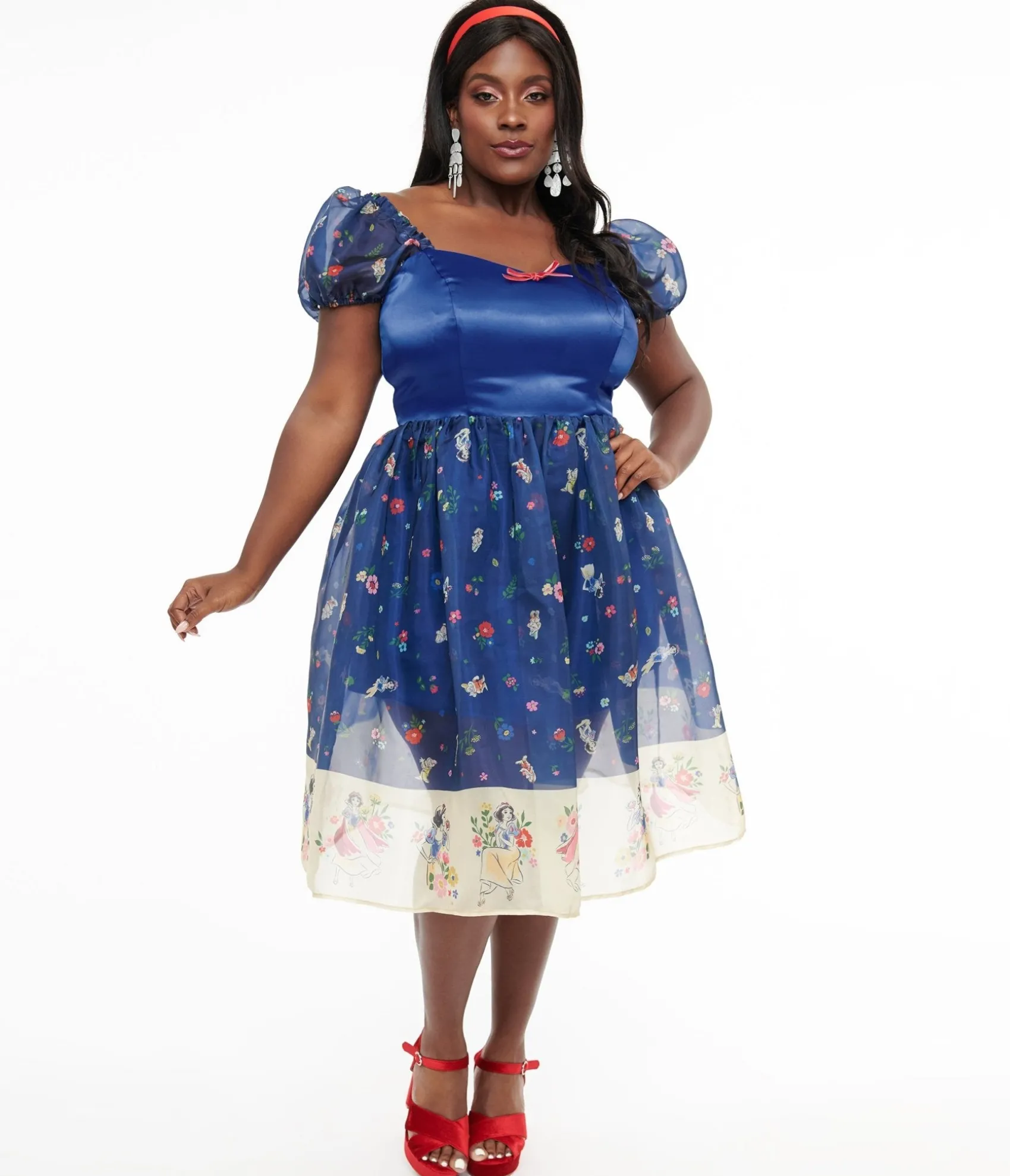 Unique Vintage Disney Princess collection by Plus Size Blue Snow White Print Sweetheart Dress Store