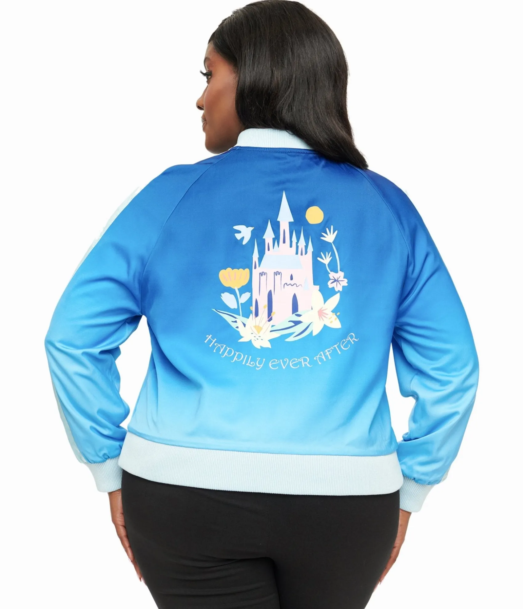 Unique Vintage Disney Princess collection by Plus Size Cinderella Blue Ombre Long Sleeve Bomber Jacket Fashion
