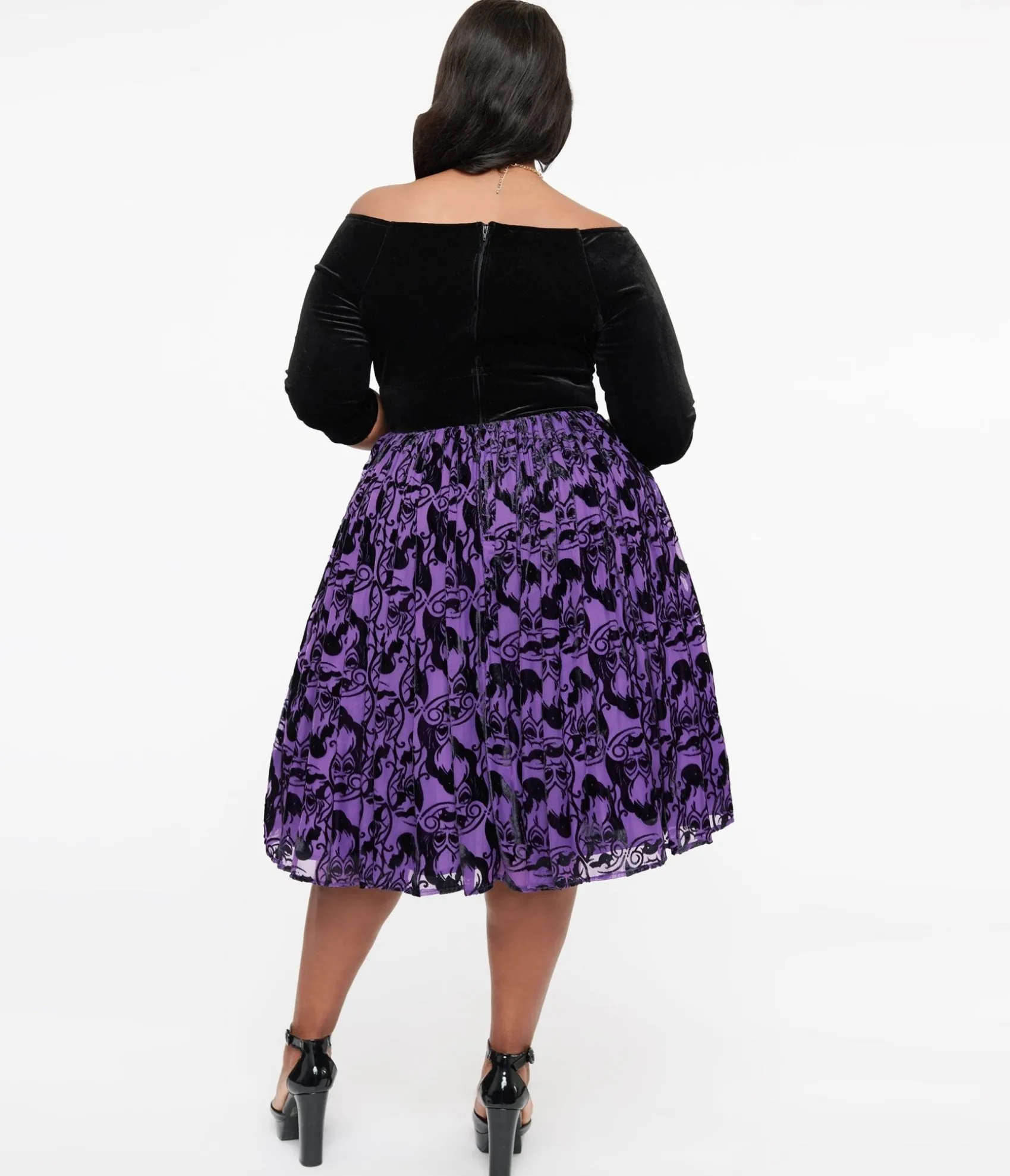 Unique Vintage Disney Princess collection by Plus Size Purple & Black Ursula Burnout Velvet Marceline Swing Dress Discount