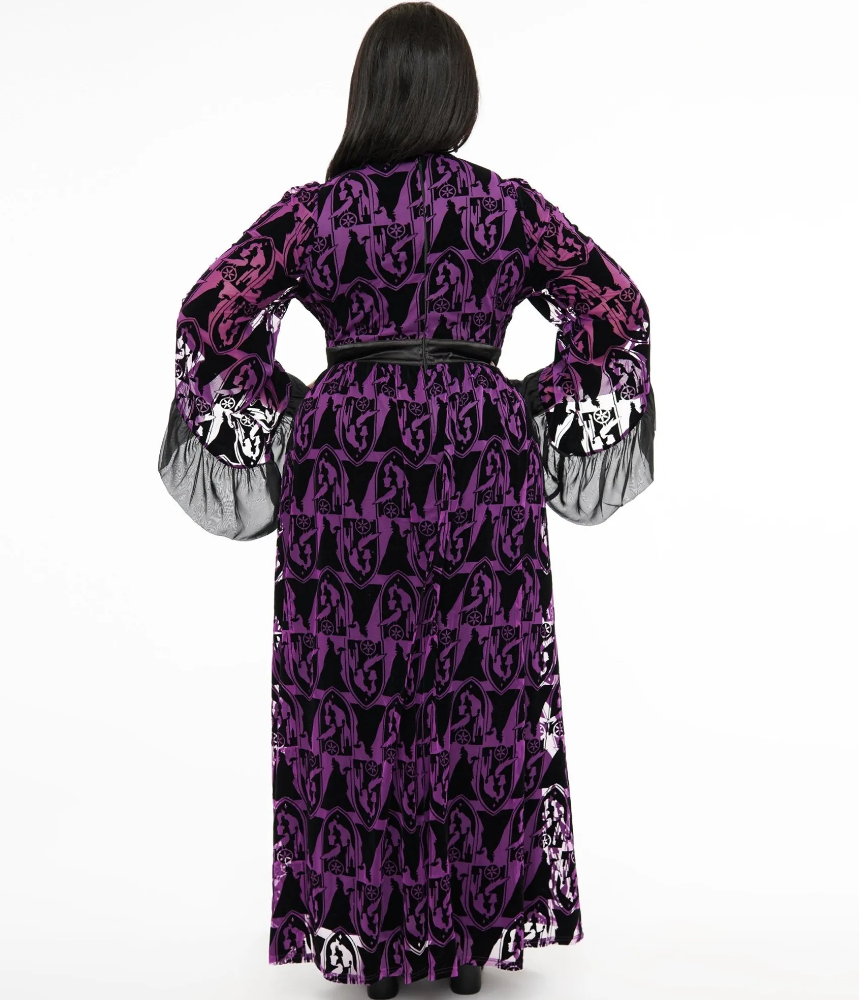 Unique Vintage Disney Princess collection by Plus Size Purple & Black Velvet Burnout Maleficent Print Maxi Dress Store
