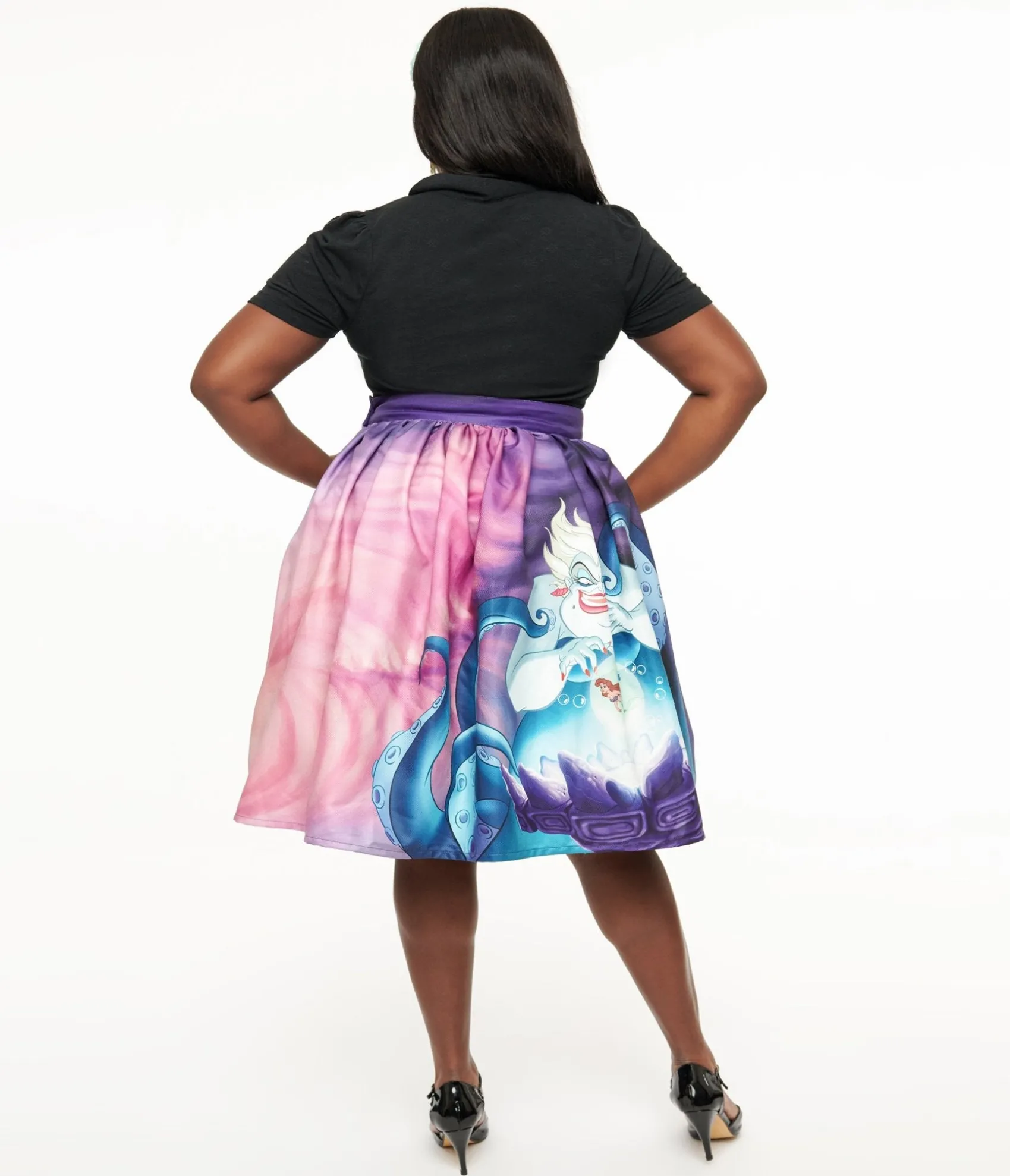 Unique Vintage Disney Princess Collection by Plus Size Ursula & Princess Ariel Print Gellar Swing Skirt Best Sale
