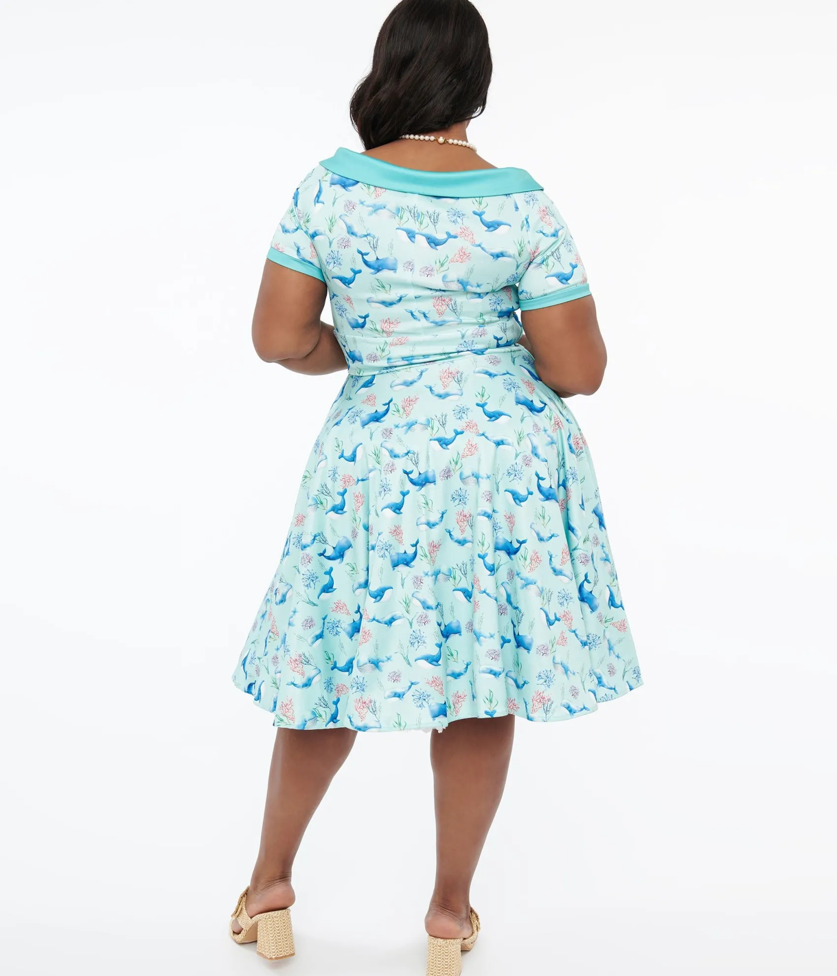 Unique Vintage Dolly & Dotty 1950s Baby Blue Whale Print Darlene Swing Dress Cheap