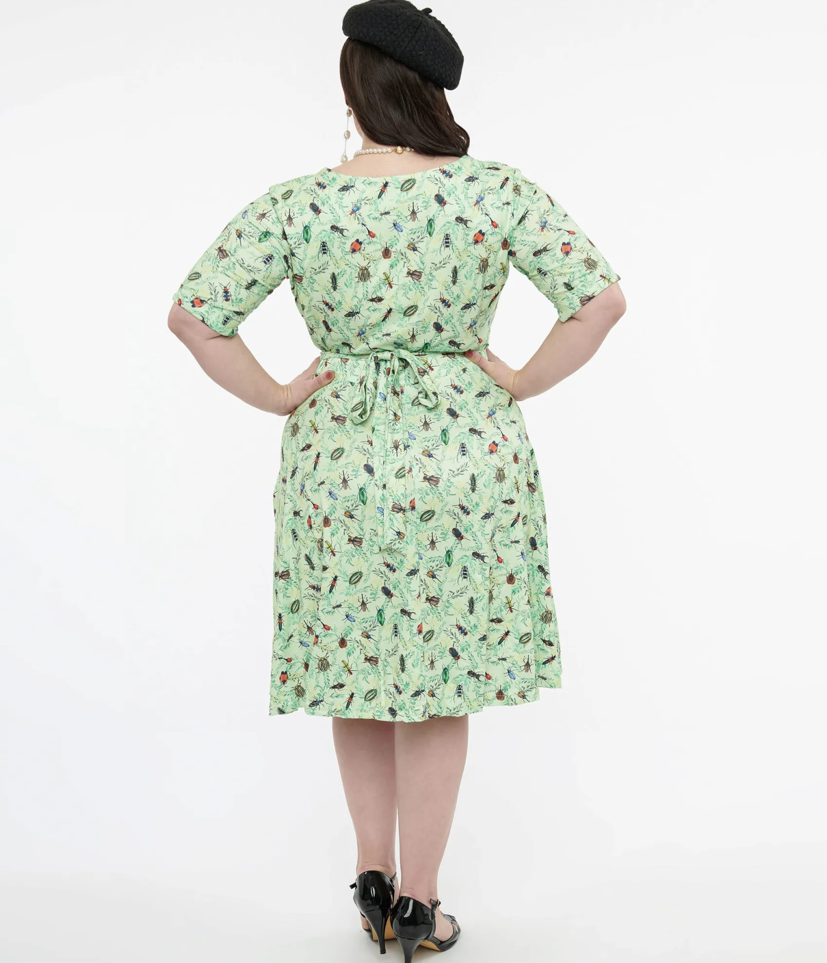 Unique Vintage Dolly & Dotty 1950s Mint Green Nothing But Bugs Print Matilda Wrap Dress Cheap