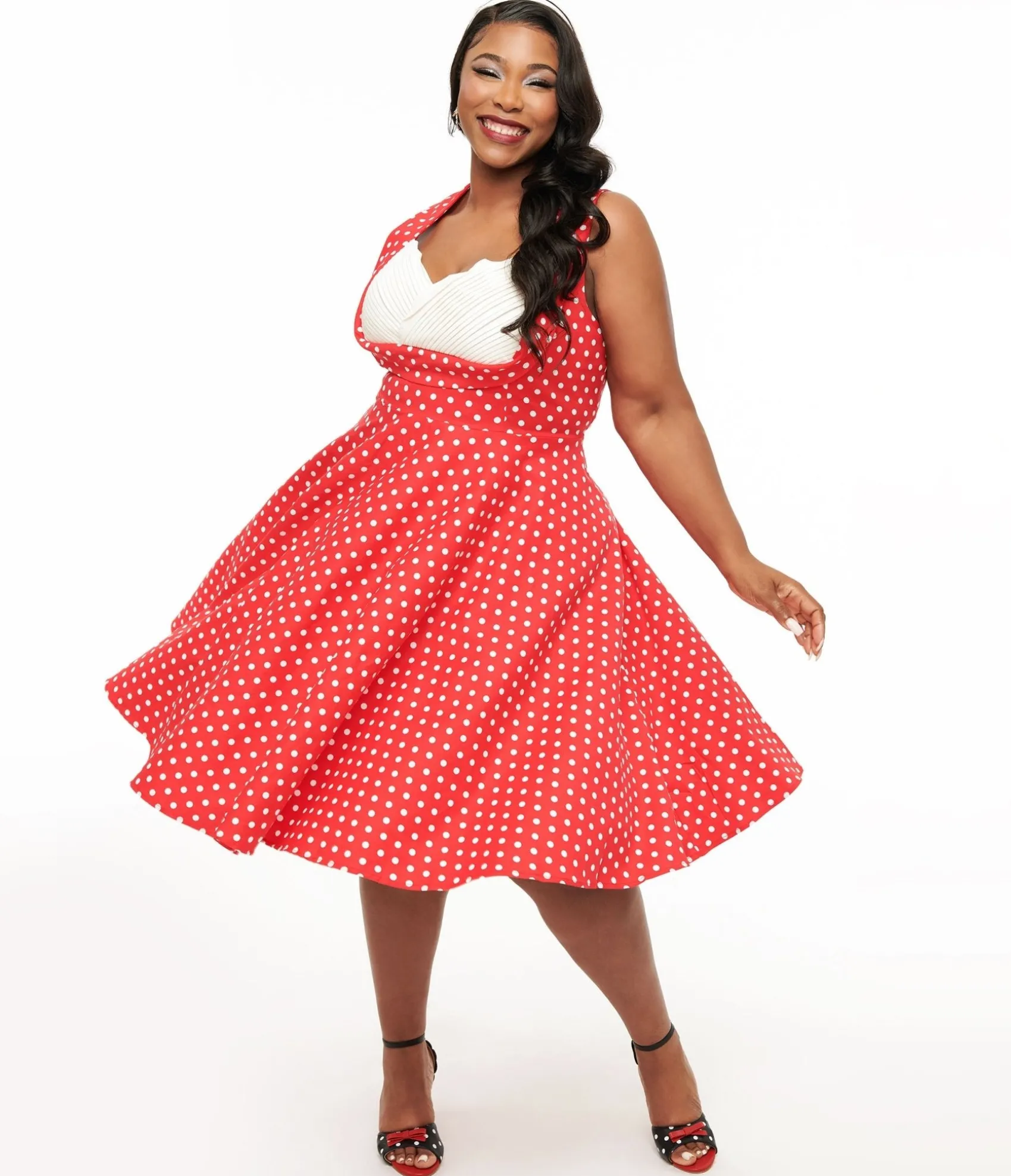Unique Vintage Dolly & Dotty 1950s Red Polka Dot Grace Swing Dress Store