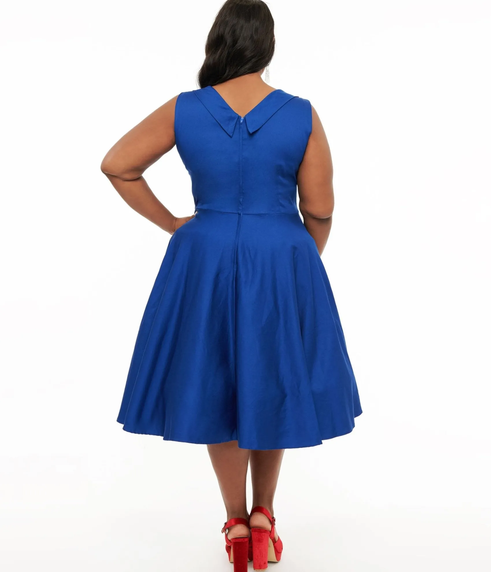 Unique Vintage Dolly & Dotty 1950s Royal Blue Grace Swing Dress Cheap