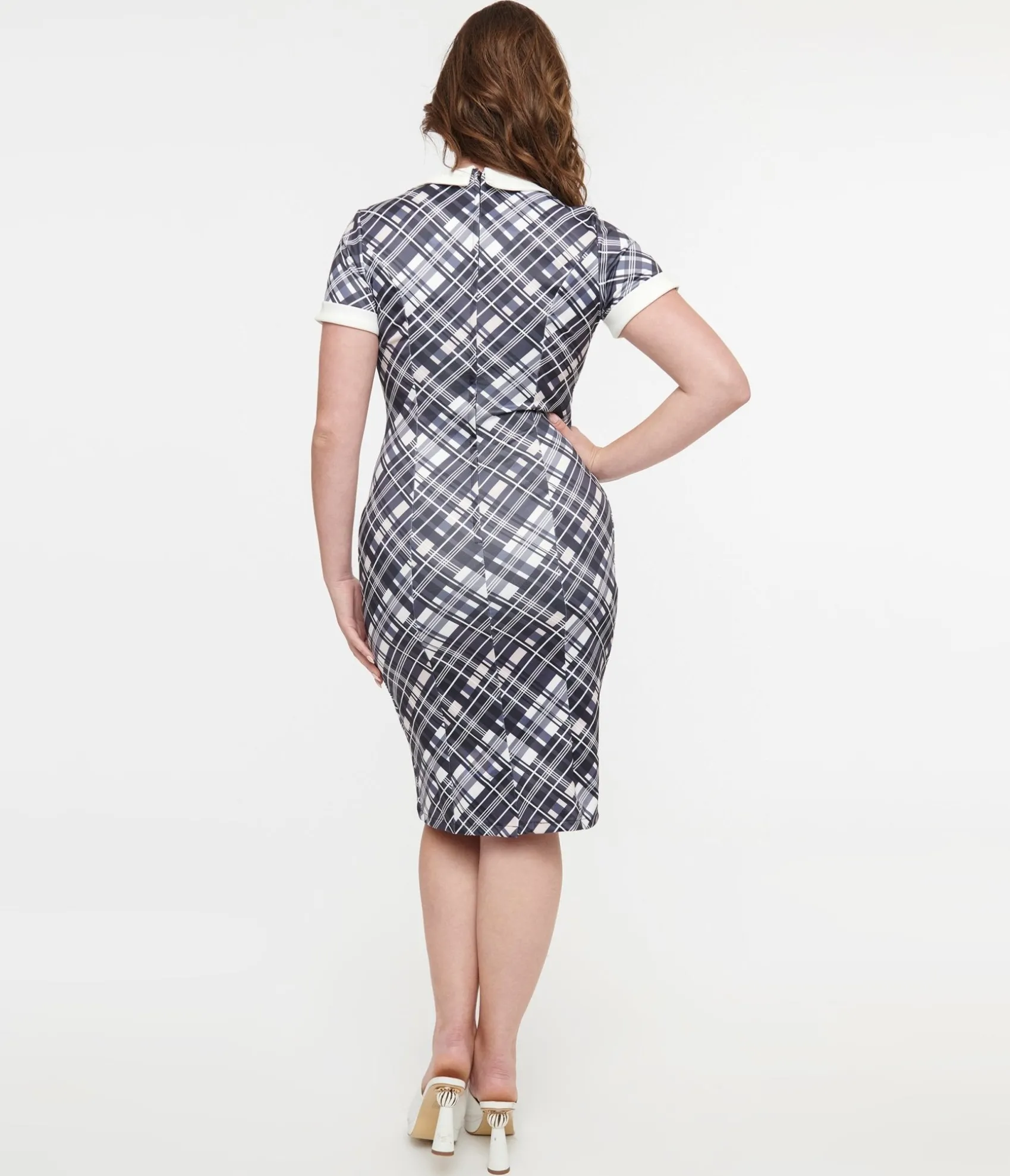 Unique Vintage Dolly & Dotty 1950s White & Black Checkered Toni Wiggle Dress Online