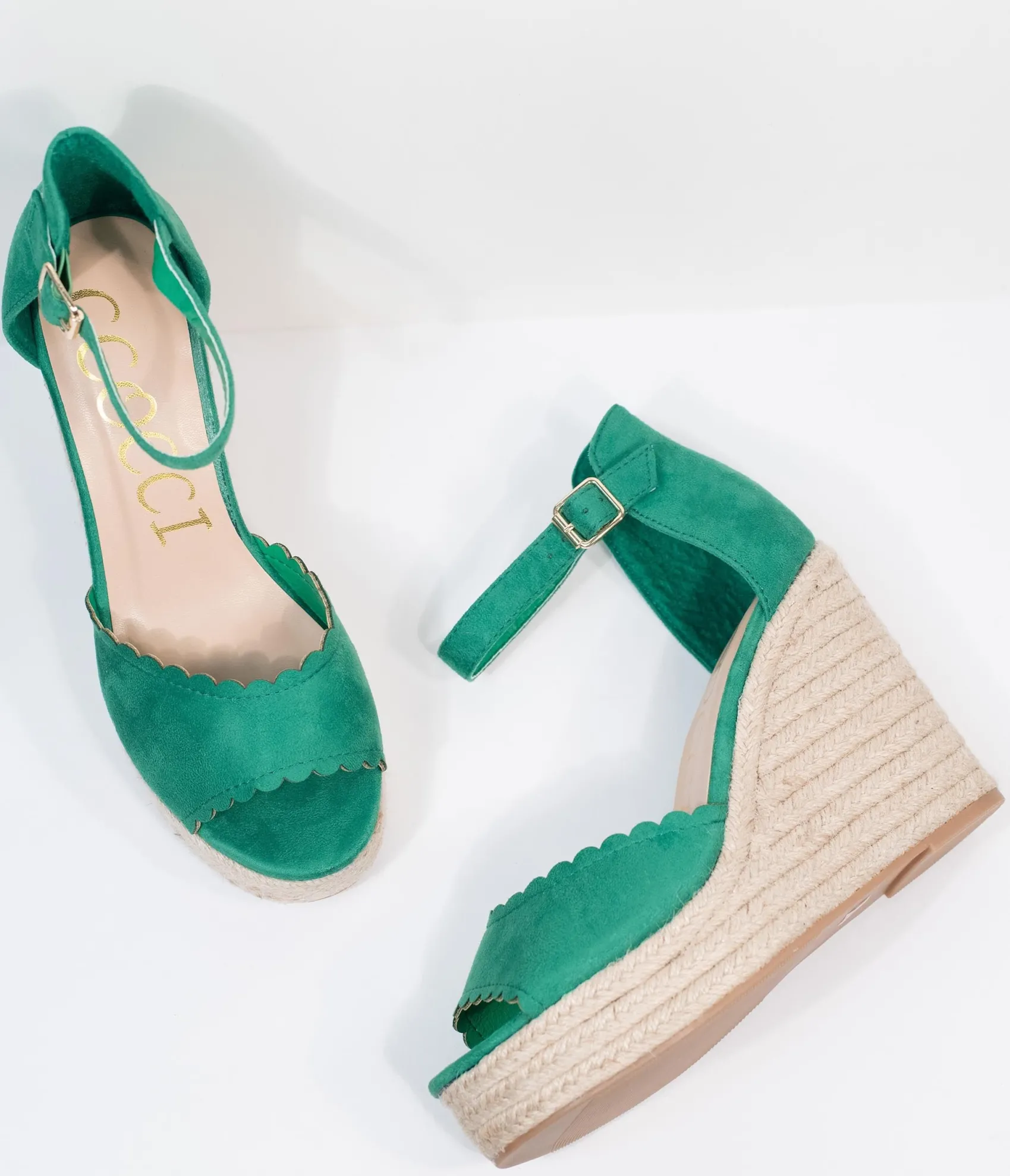 Unique Vintage Emerald Suede Peep Toe Espadrille Wedges Best