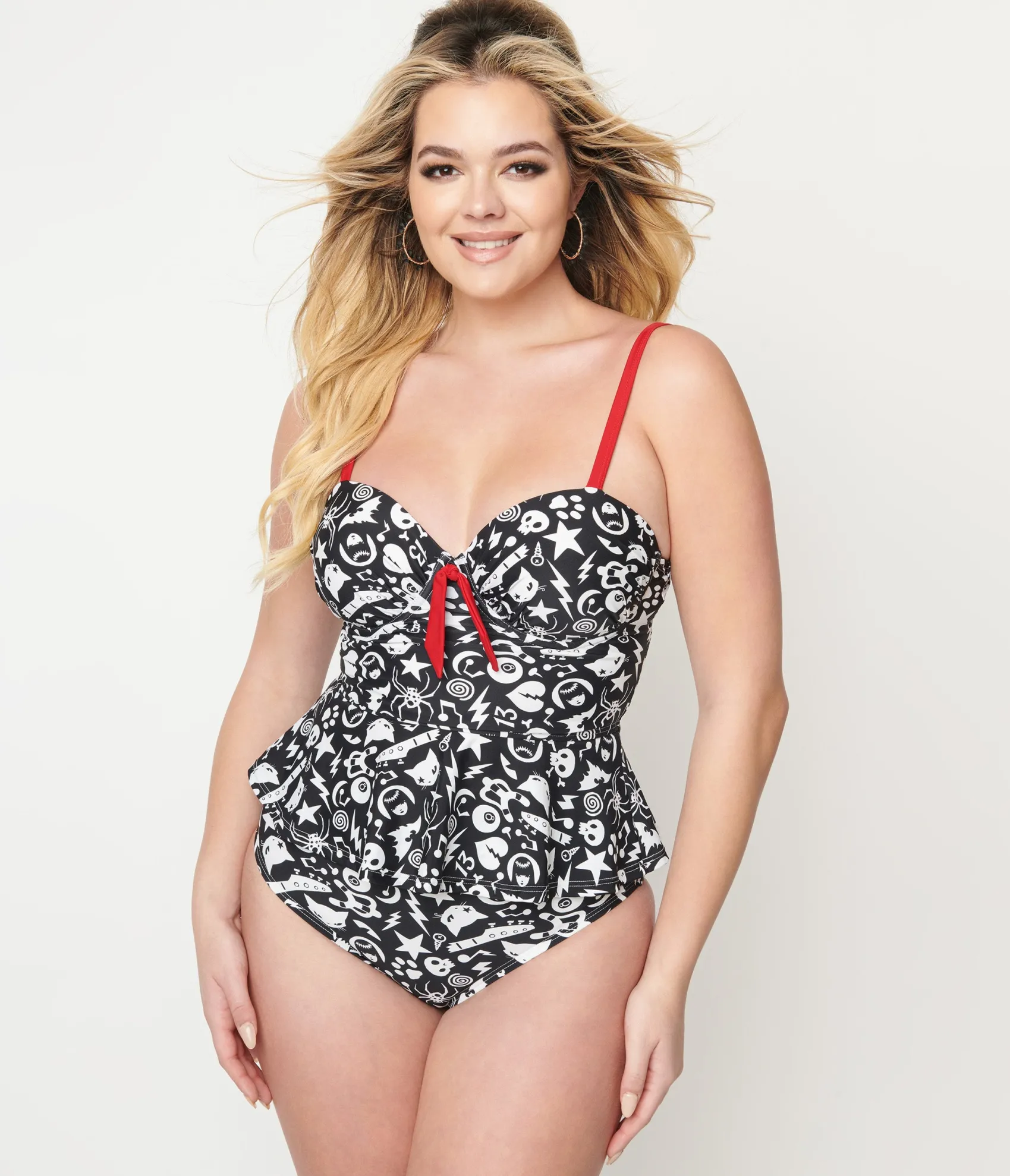Unique Vintage Emily The Strange x Black & White Tankini Swim Top Flash Sale