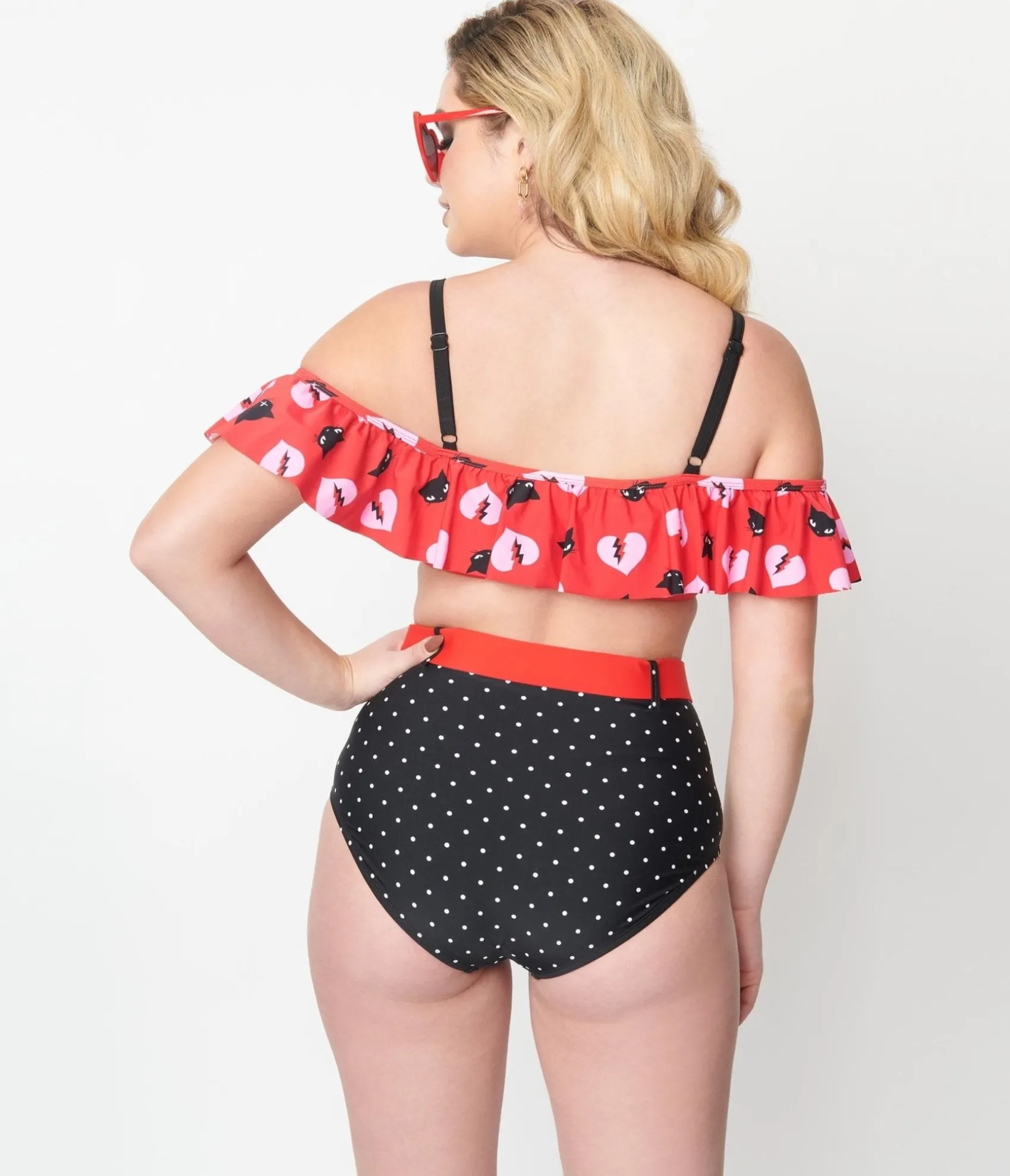 Unique Vintage Emily The Strange x Black Pin Dot Swim Bottoms Clearance