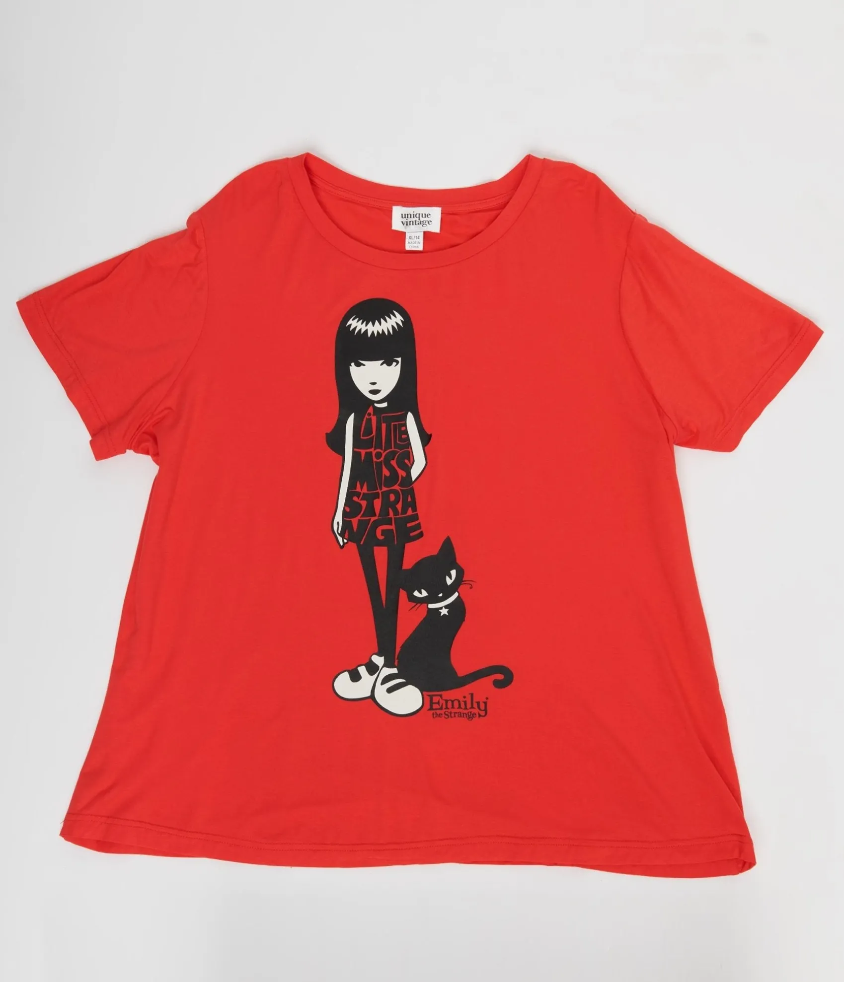 Unique Vintage Emily The Strange x Red Little Miss Strange Fitted Graphic Tee Clearance