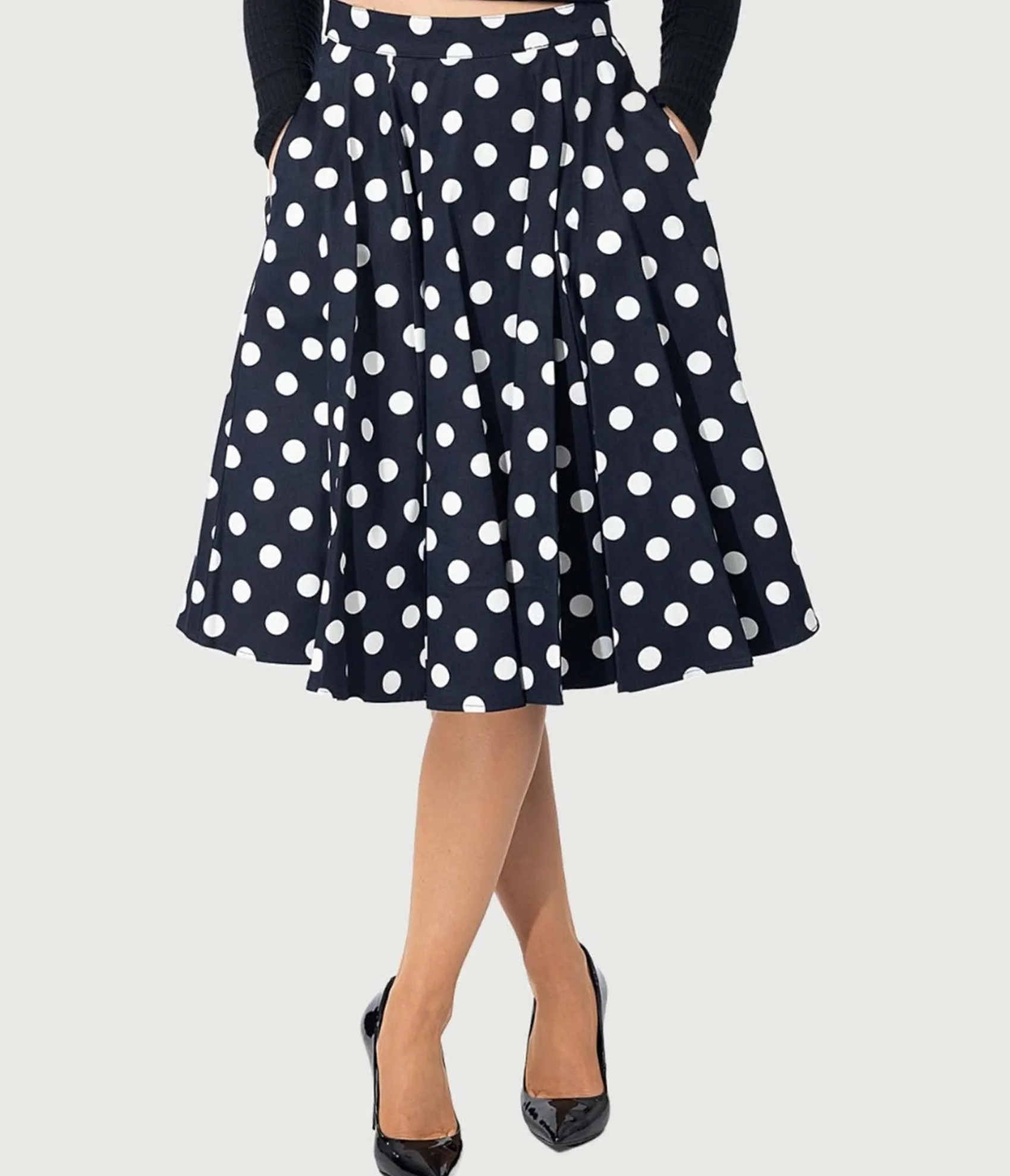 Unique Vintage Eva Rose 1950s Black & White Polka Dot Flare Skirt Discount