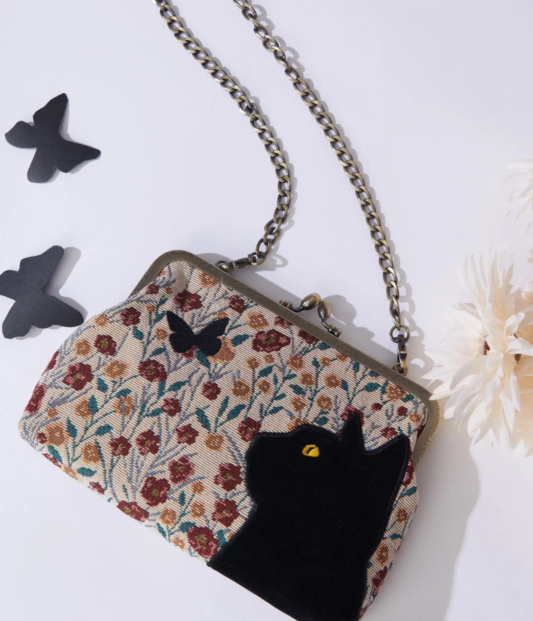 Unique Vintage Floral Black Cat Handbag Sale