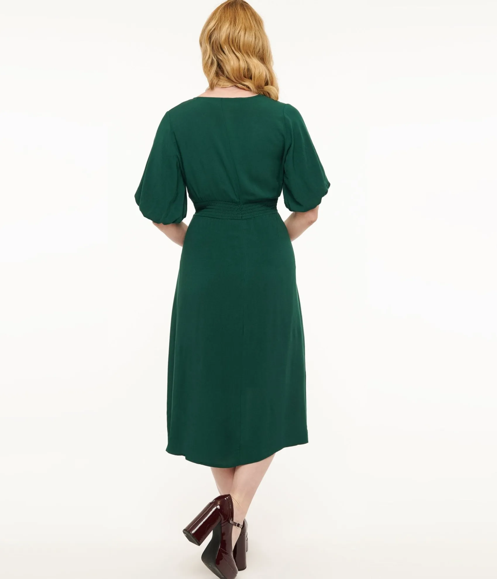 Unique Vintage Forest Green Midi Dress New