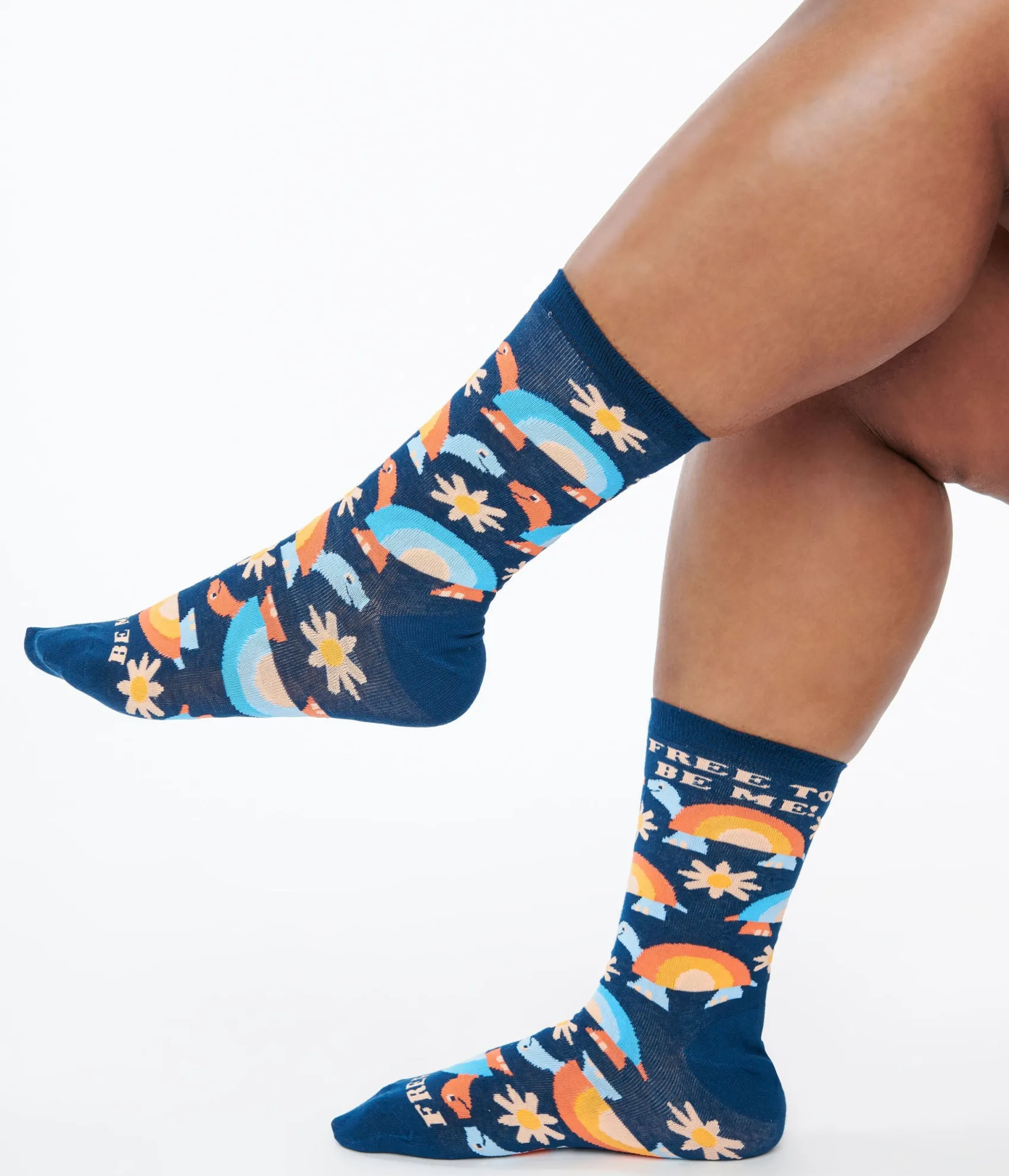 Unique Vintage Free to Be Me Rainbow Crew Socks Flash Sale