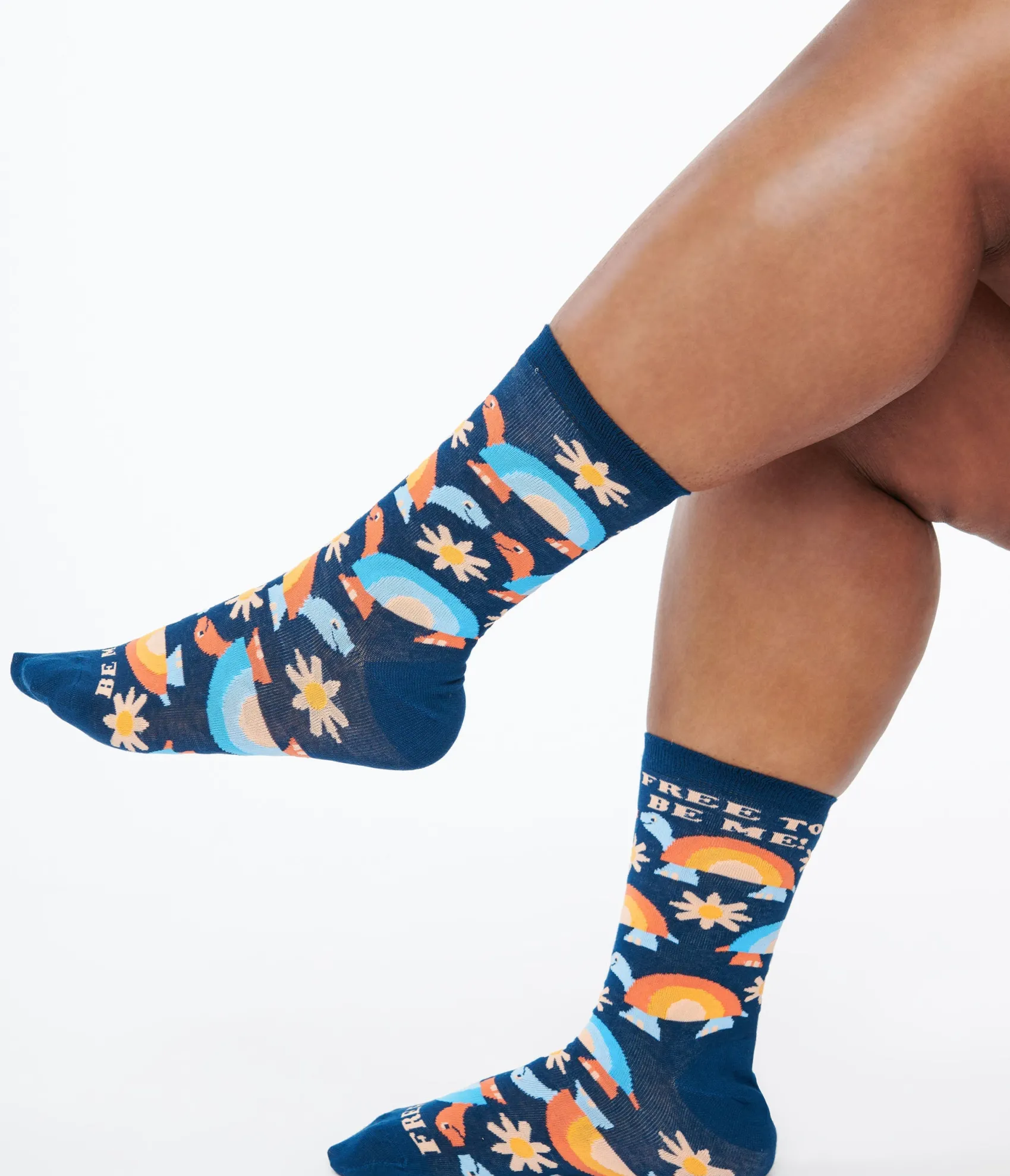 Unique Vintage Free to Be Me Rainbow Crew Socks Flash Sale