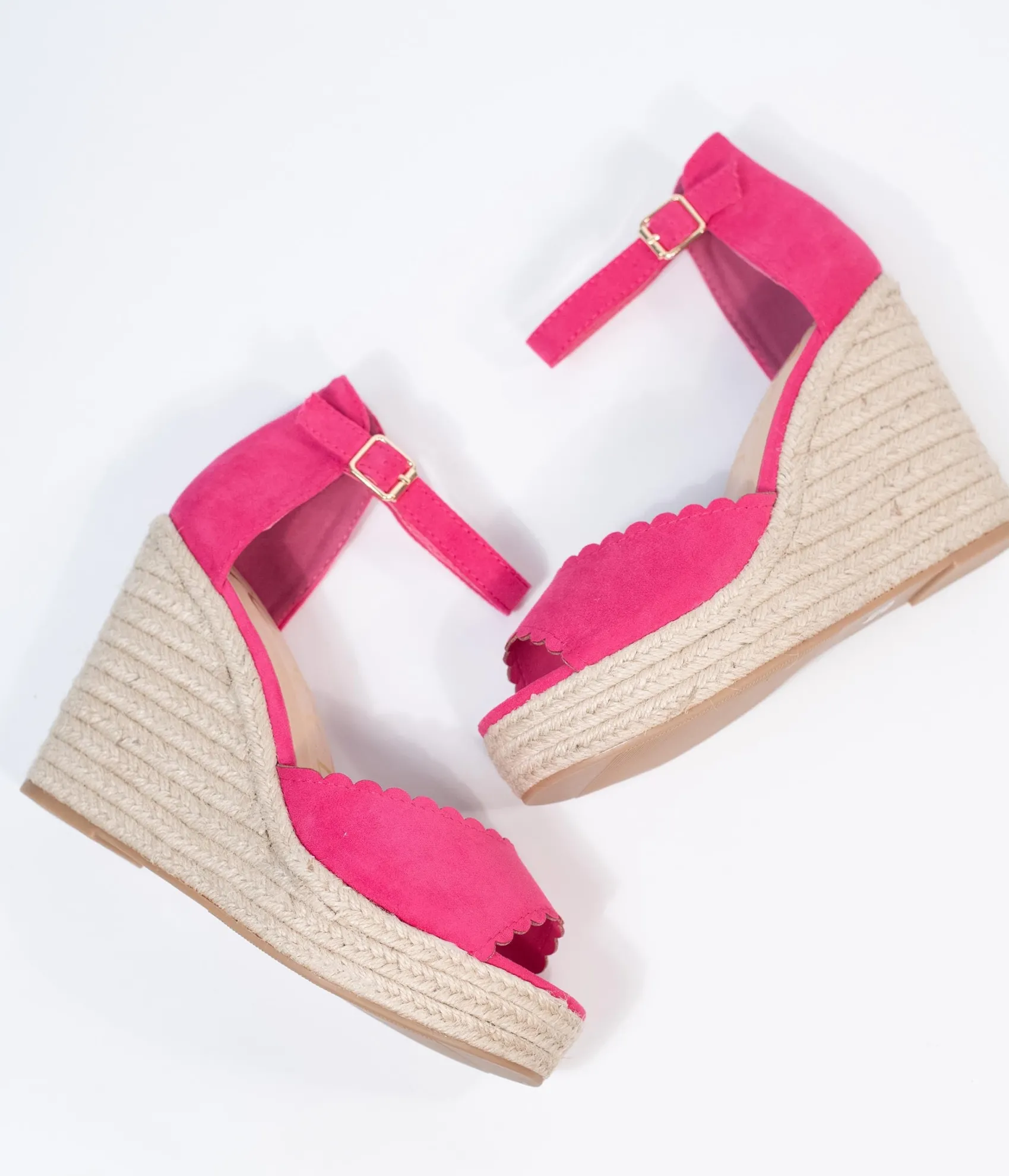 Unique Vintage Fuchsia Suede Peep Toe Espadrille Wedges Online