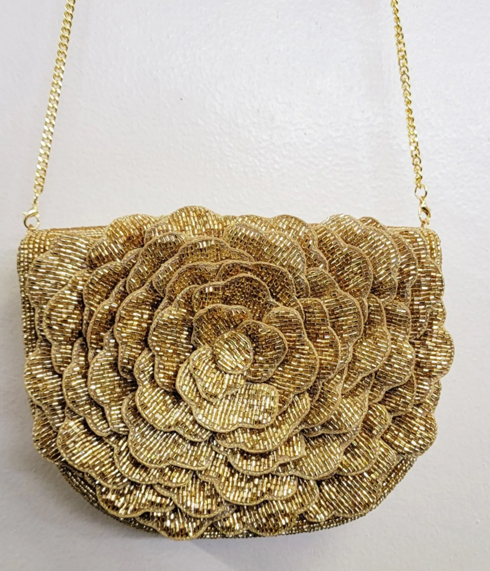 Unique Vintage Gold Flower Beaded Crossbody Bag Fashion