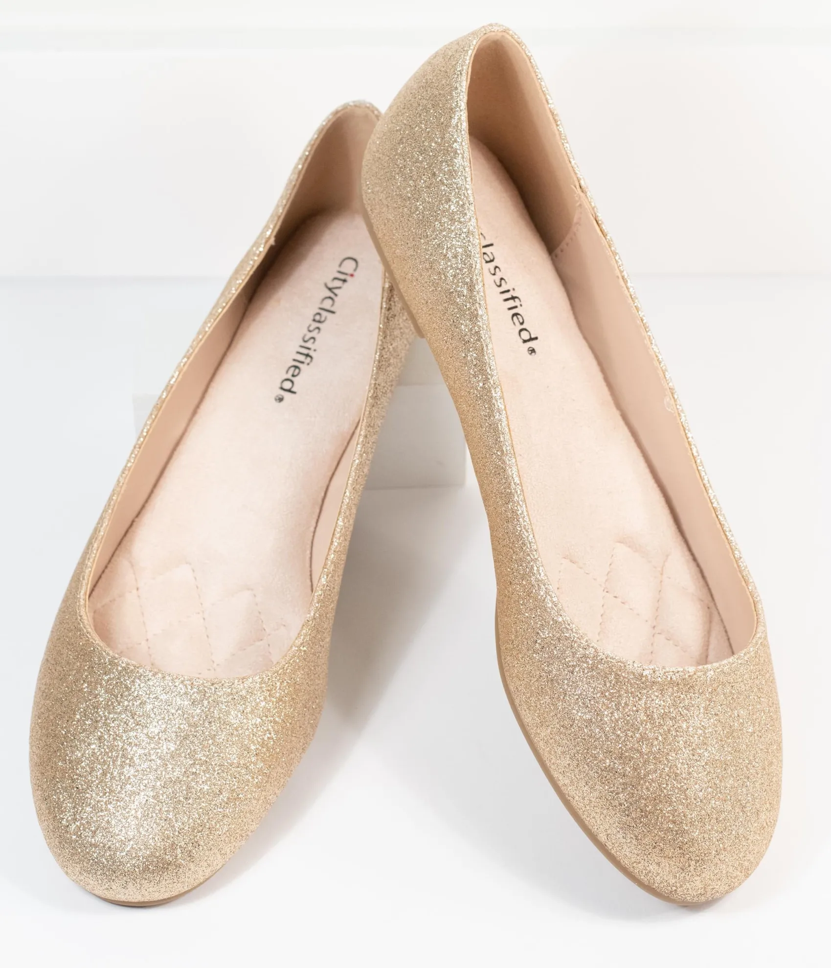 Unique Vintage Golden Glitter Ballet Flats Flash Sale