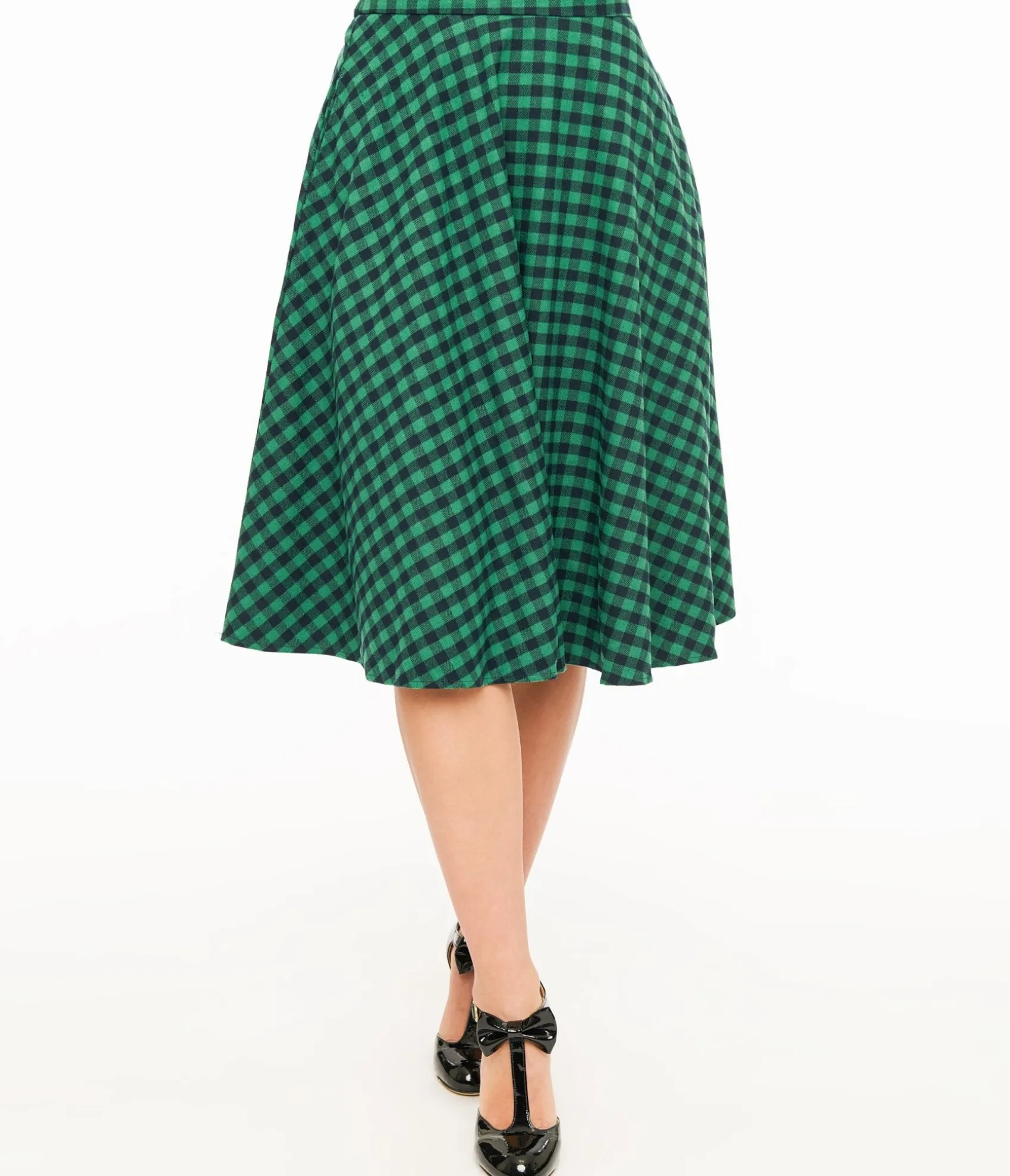 Unique Vintage Green & Black Plaid Midi Skirt Cheap