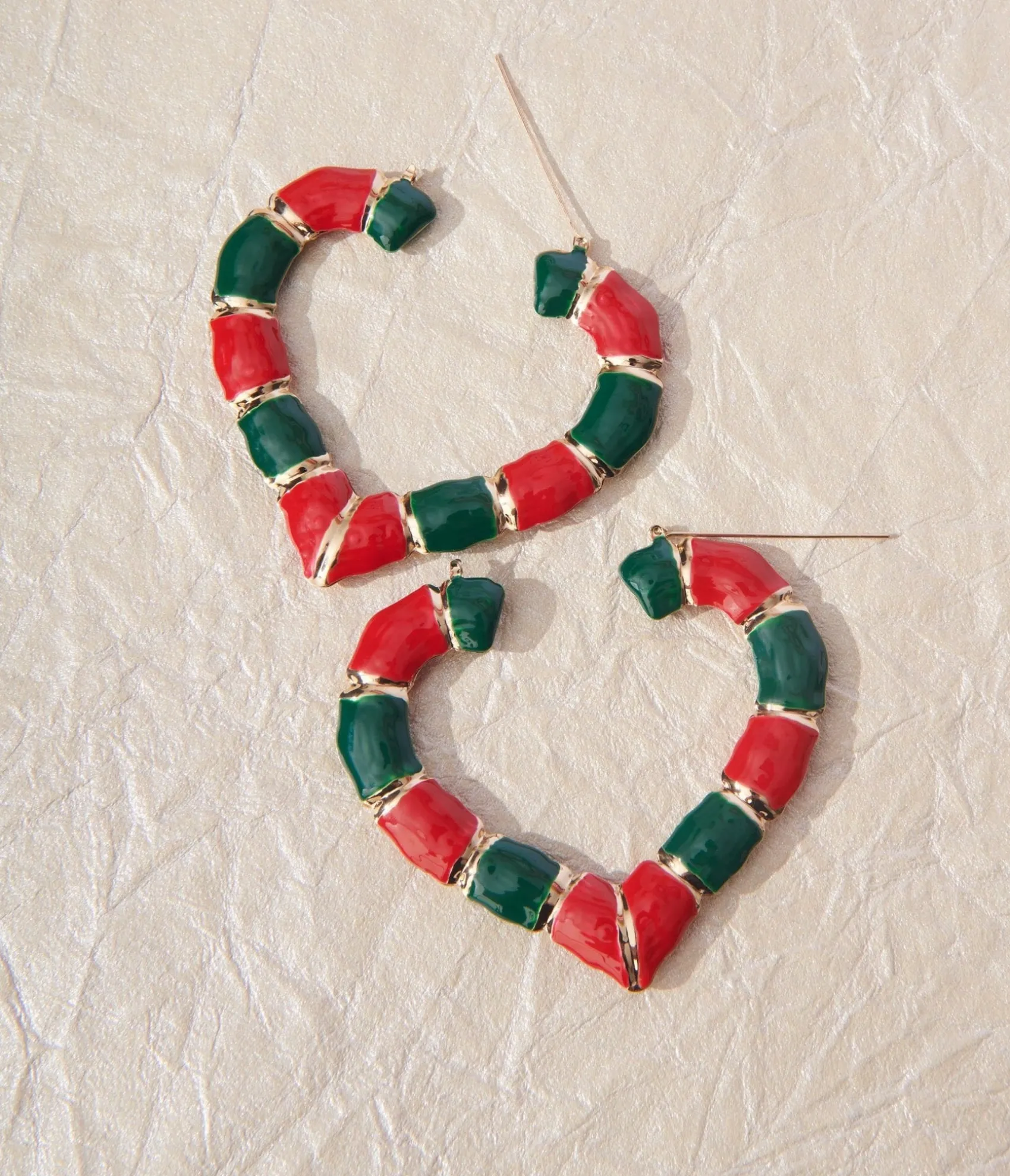 Unique Vintage Green & Red Heart Hoop Earrings Flash Sale