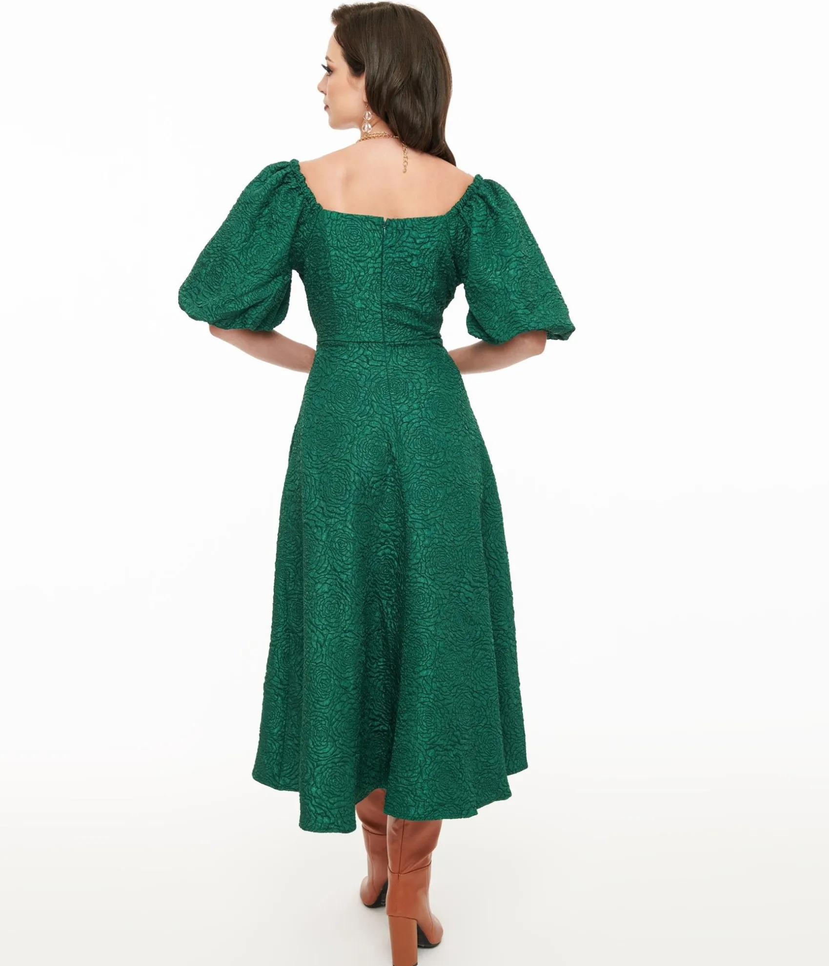 Unique Vintage Green Textured Goddress Behavior Midi Dress Cheap