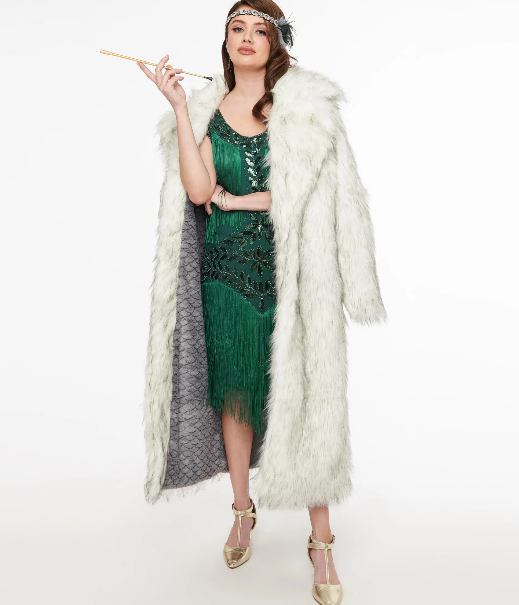 Unique Vintage Grey Long Faux Fur Coat Best Sale