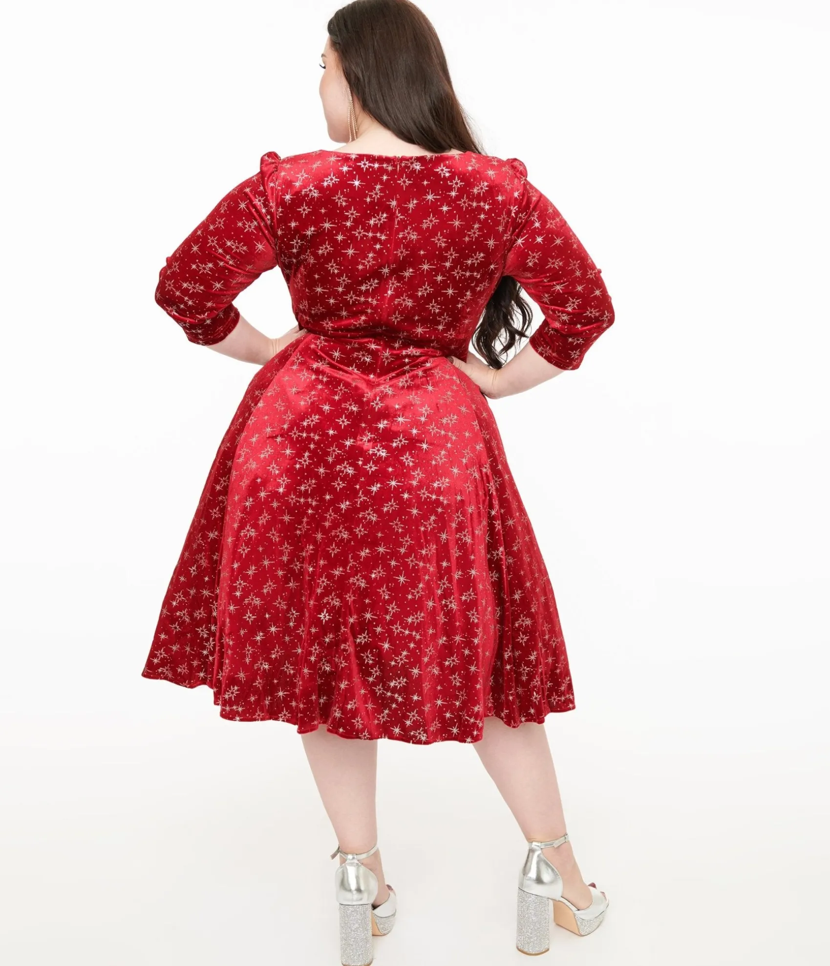 Unique Vintage Hearts & Roses Plus Size Burgundy Sparkle Paris Swing Dress Fashion