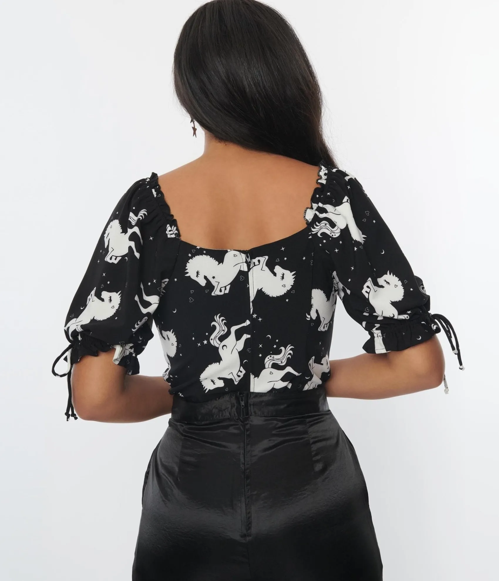 Unique Vintage Hell Bunny Black & White Unicorn Sulivan Top Shop