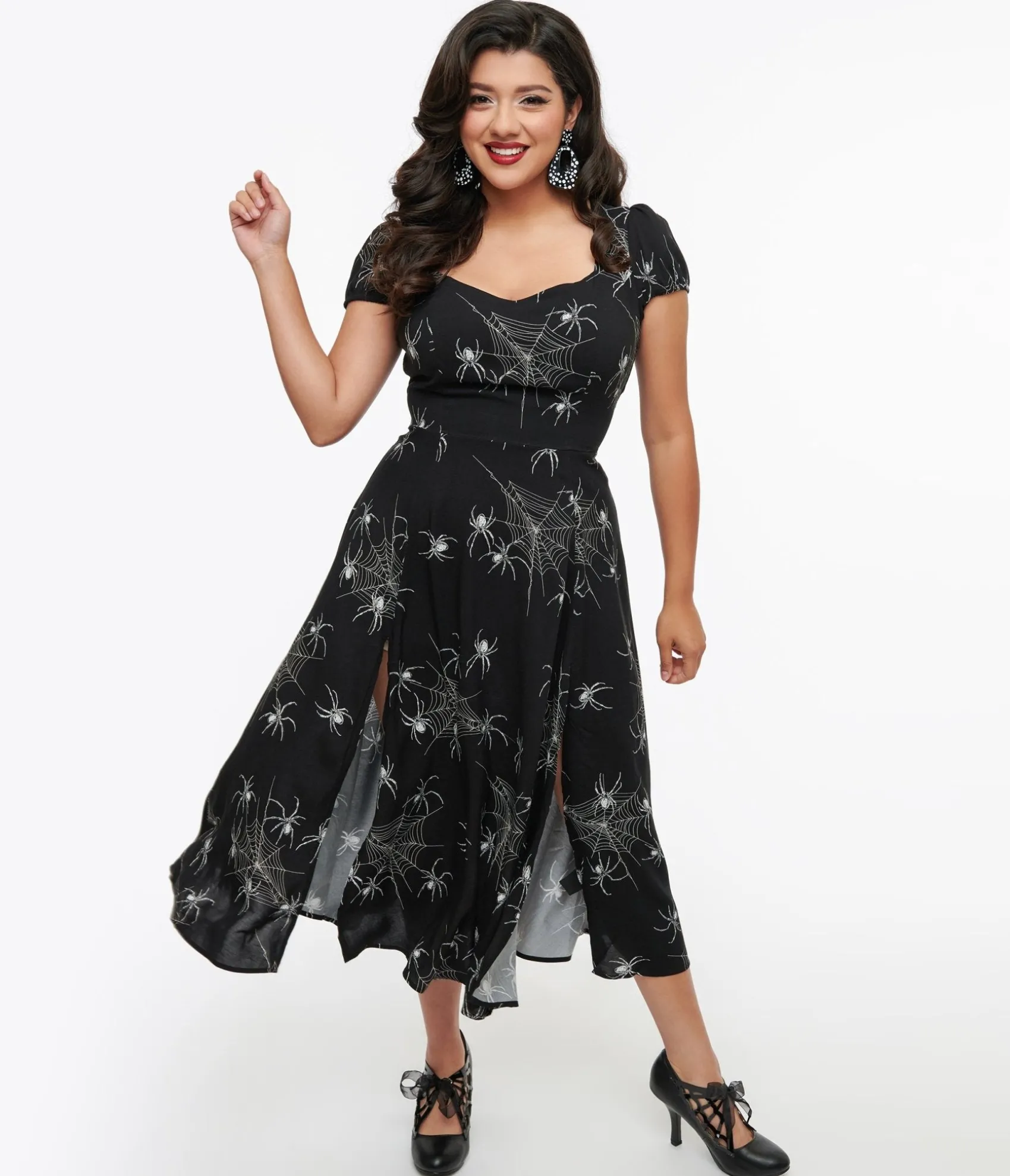 Unique Vintage Hell Bunny Black Grunge Spider Midi Dress Flash Sale