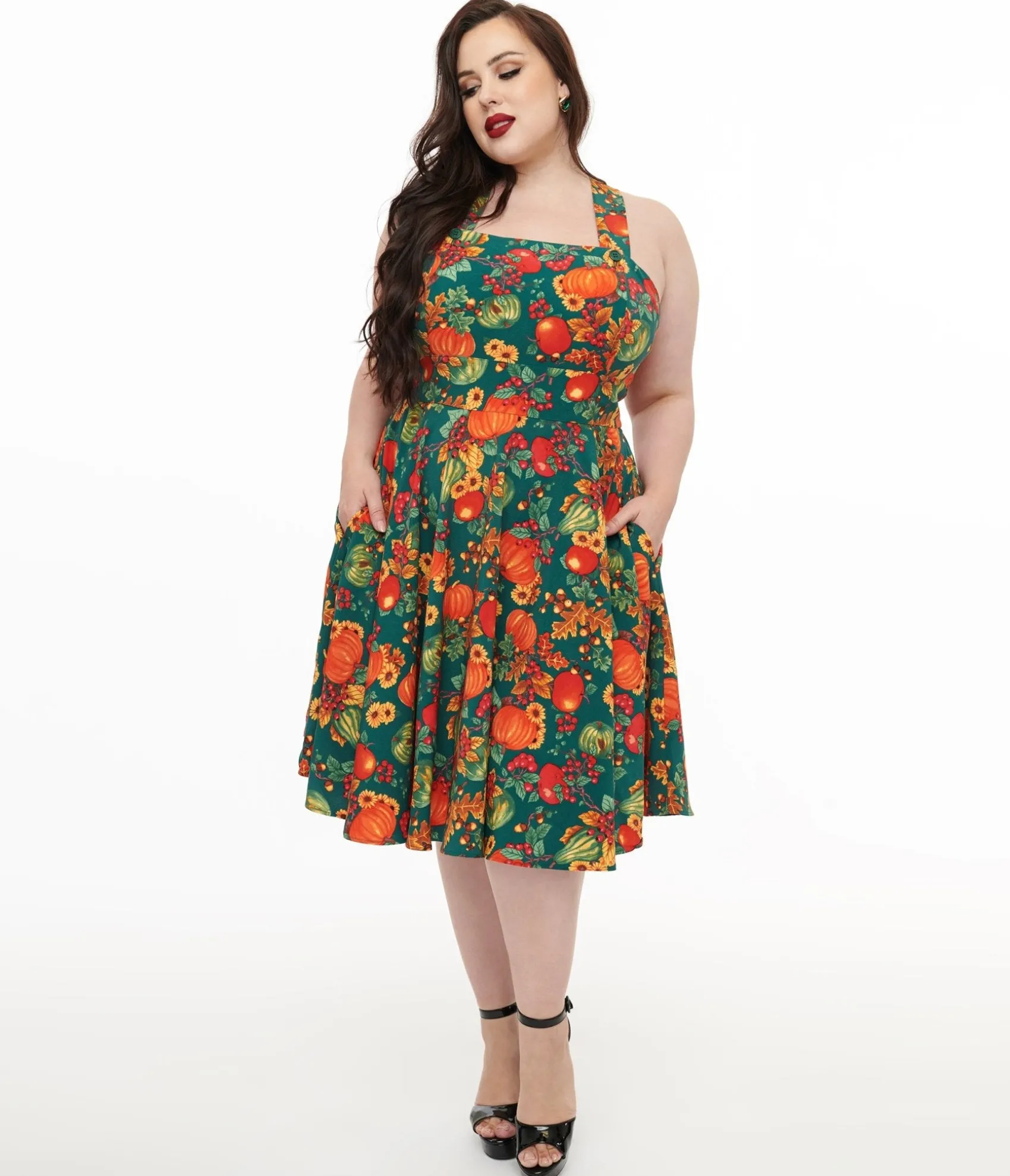 Unique Vintage Hell Bunny Plus Size 1950s Autumn Pinafore Swing Dress Discount