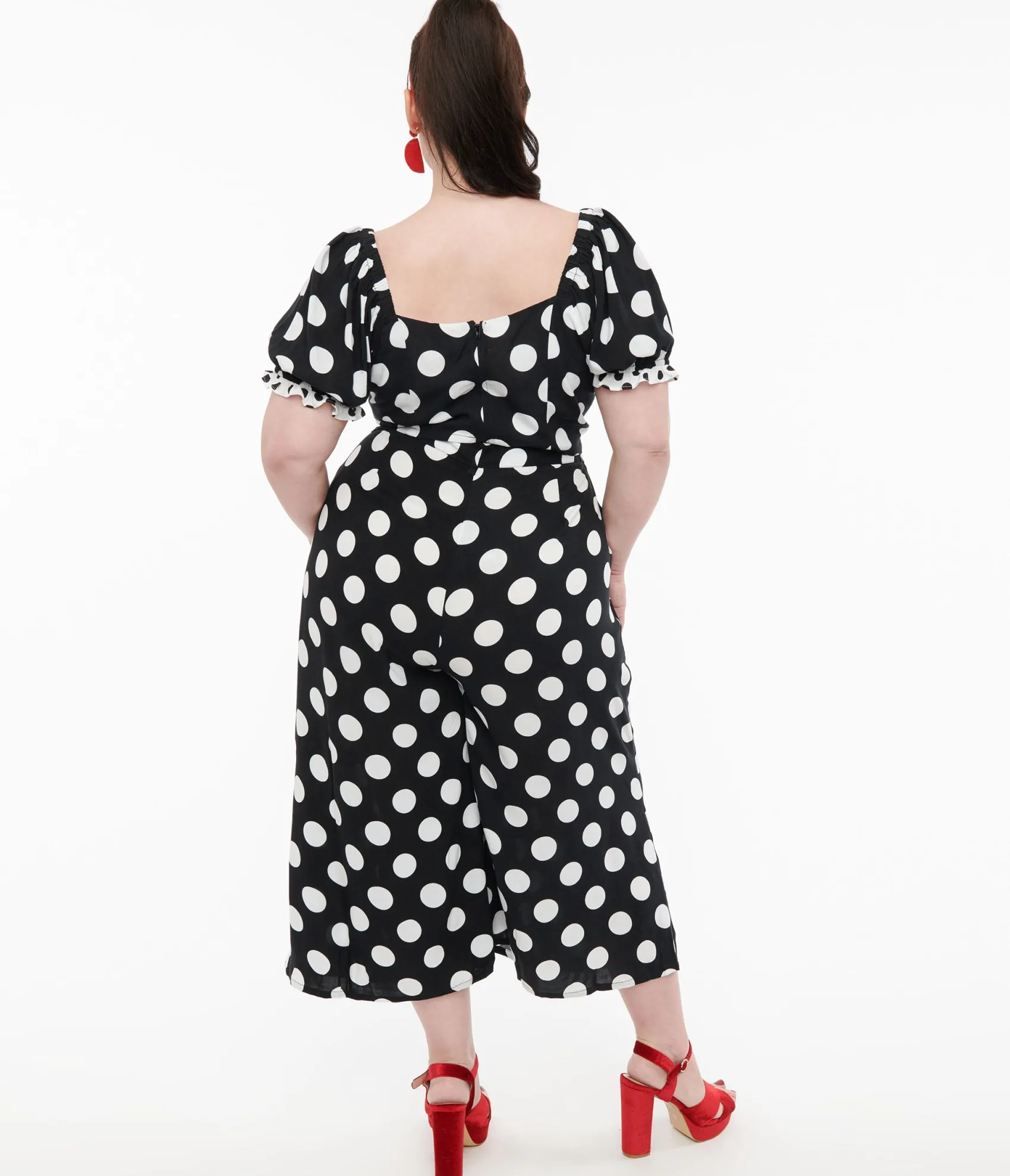 Unique Vintage Hell Bunny Plus Size 1960s Black & White Polka Dot Cropped Trousers Flash Sale