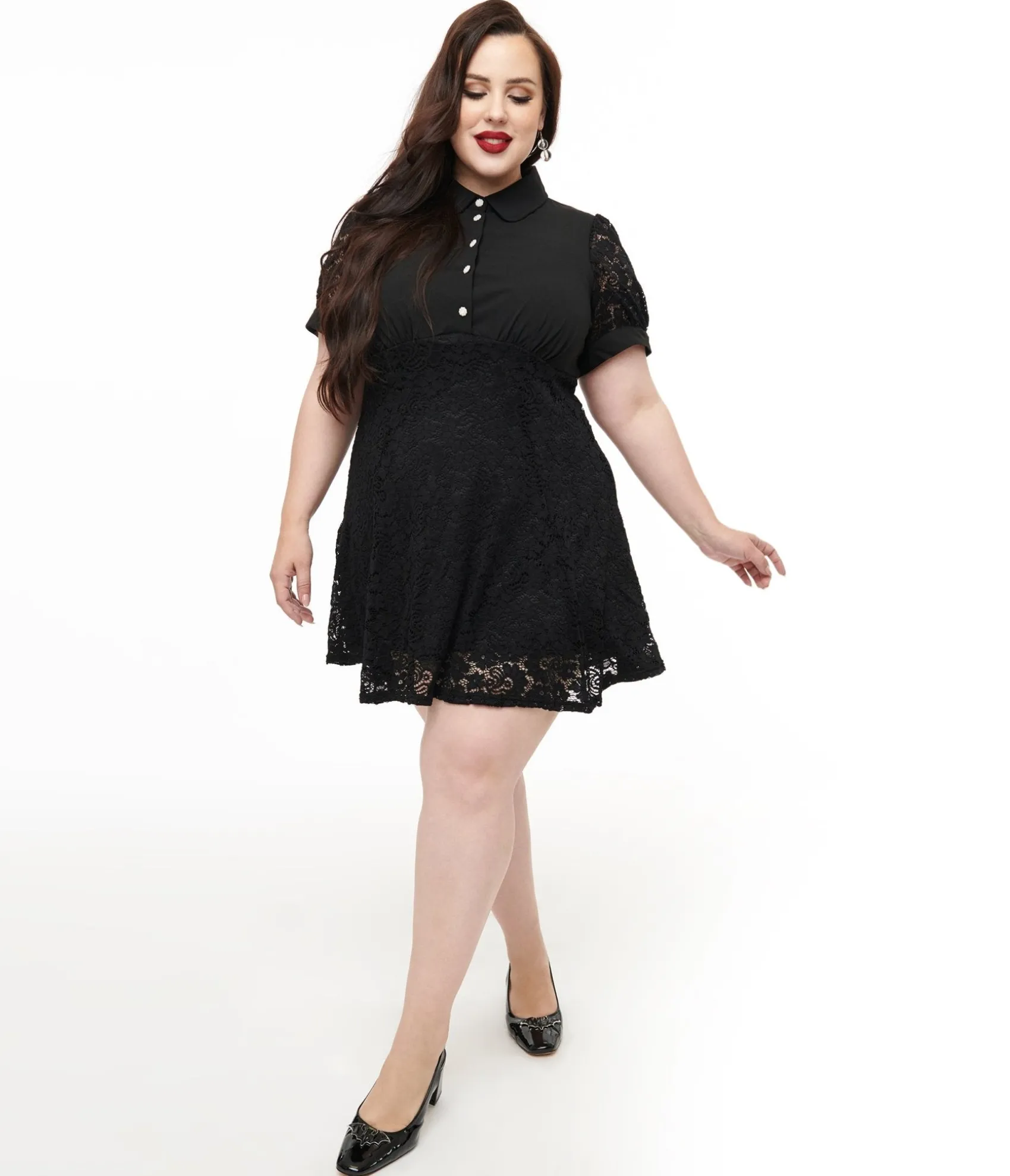 Unique Vintage Hell Bunny Plus Size 1950s Black Lace Dominica Mini Dress Clearance