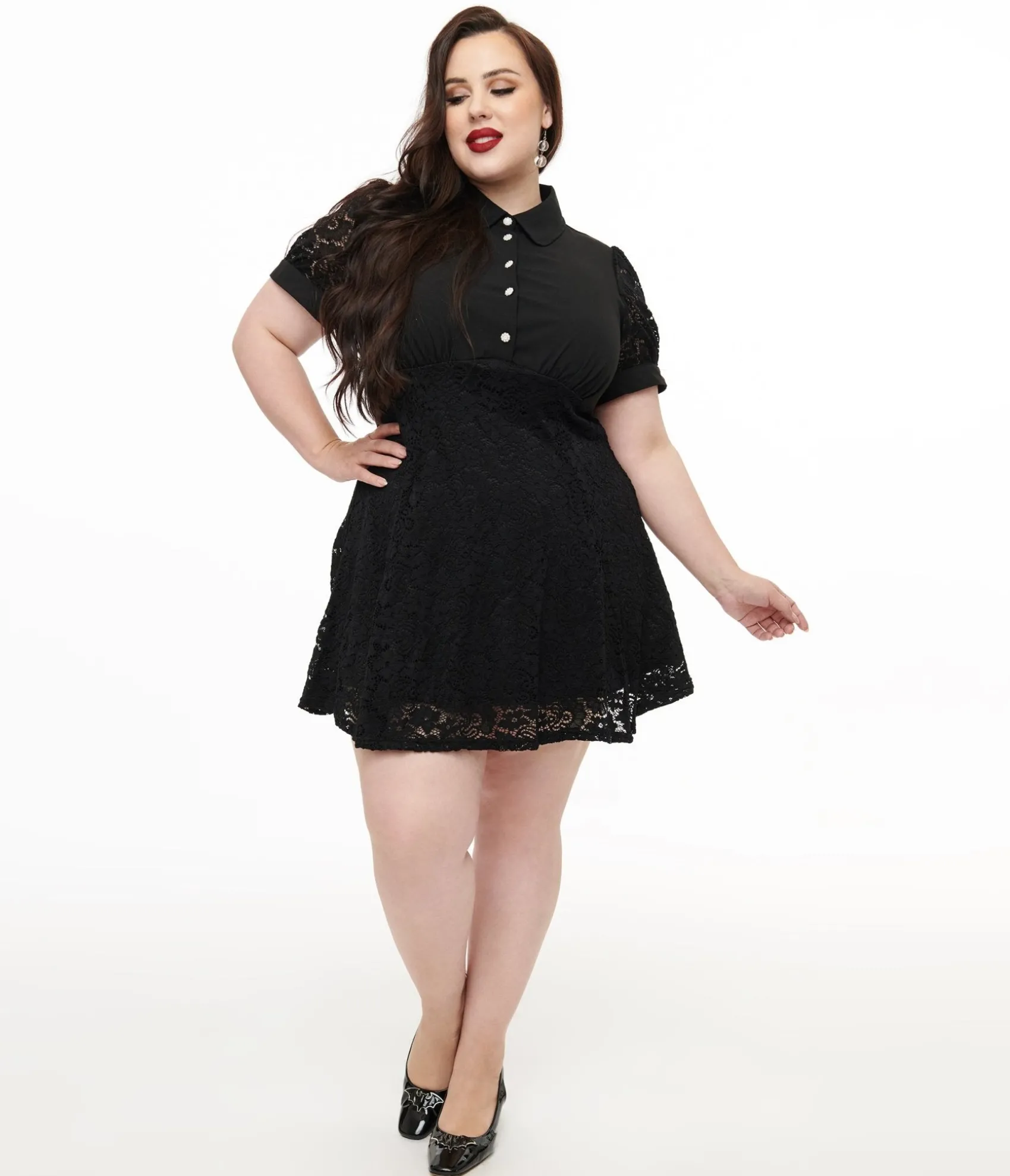 Unique Vintage Hell Bunny Plus Size 1950s Black Lace Dominica Mini Dress Clearance