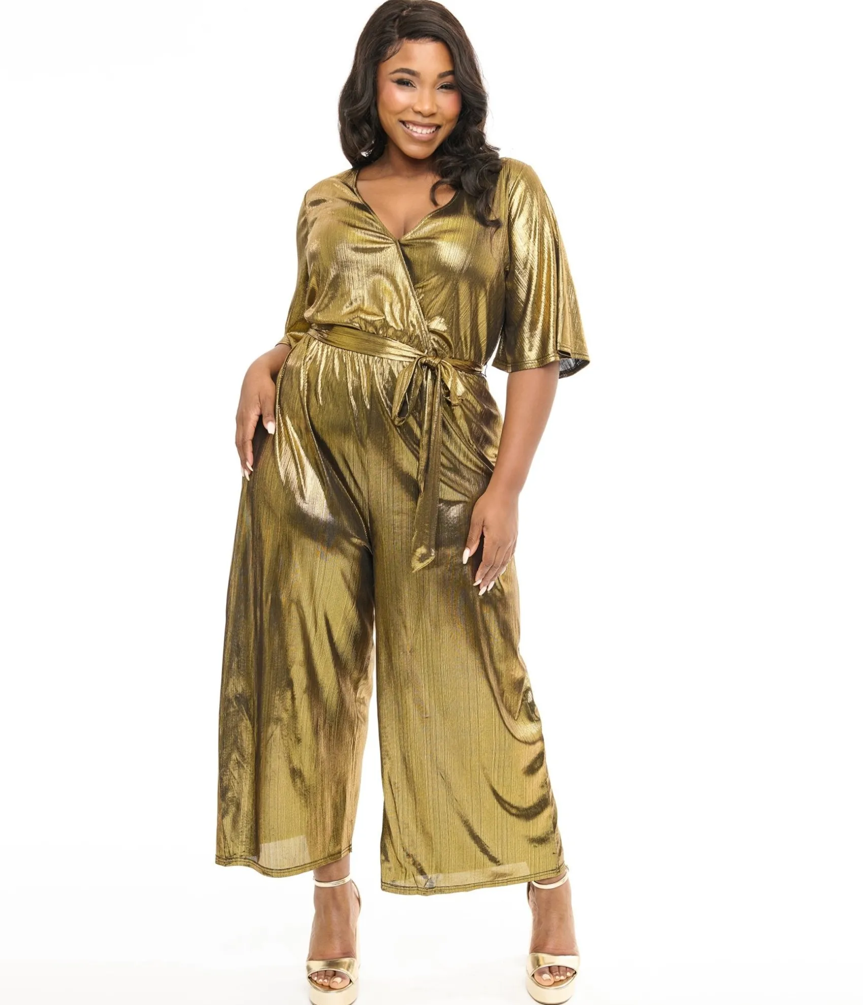 Unique Vintage Hell Bunny Plus Size 1970s Gold Lurex Jumpsuit Best
