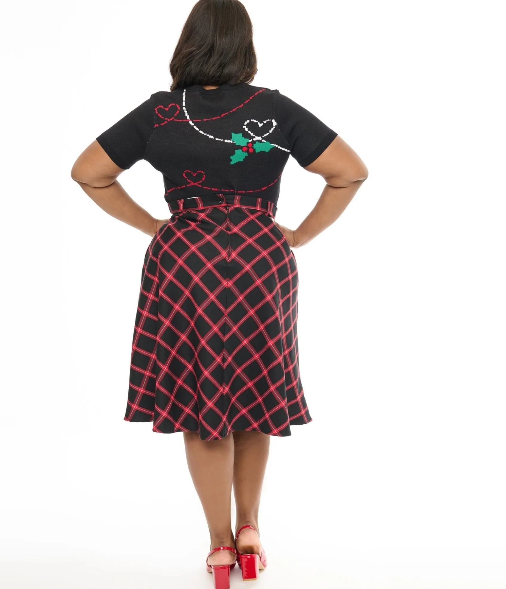 Unique Vintage Hell Bunny Plus Size 1950s Red & Black Tartan Janine Swing Skirt Discount