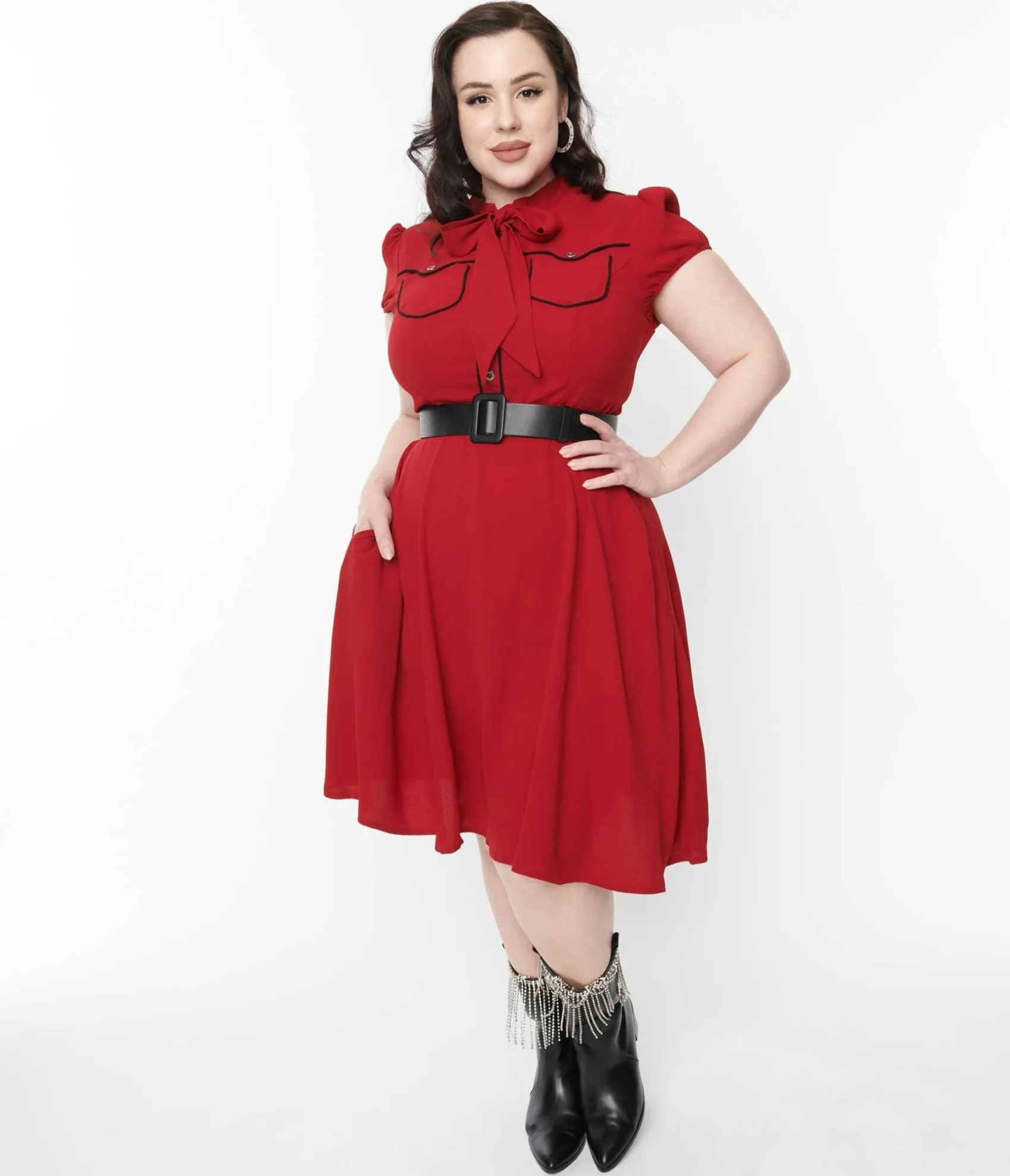 Unique Vintage Hell Bunny Red Millie Fit & Flare Dress Discount