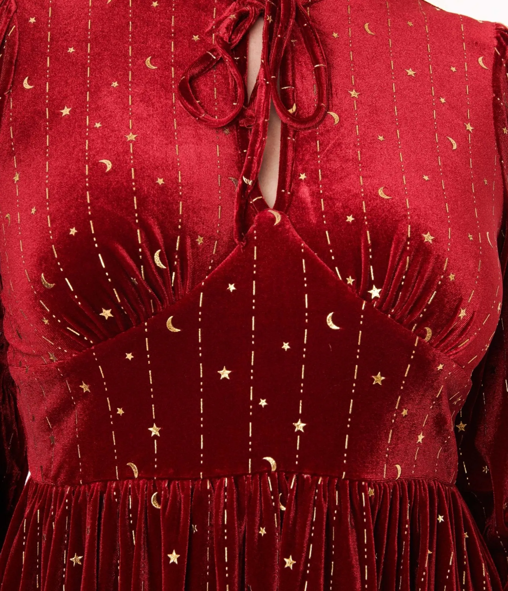Unique Vintage Hell Bunny Red Velvet & Gold Star Midi Dress Sale