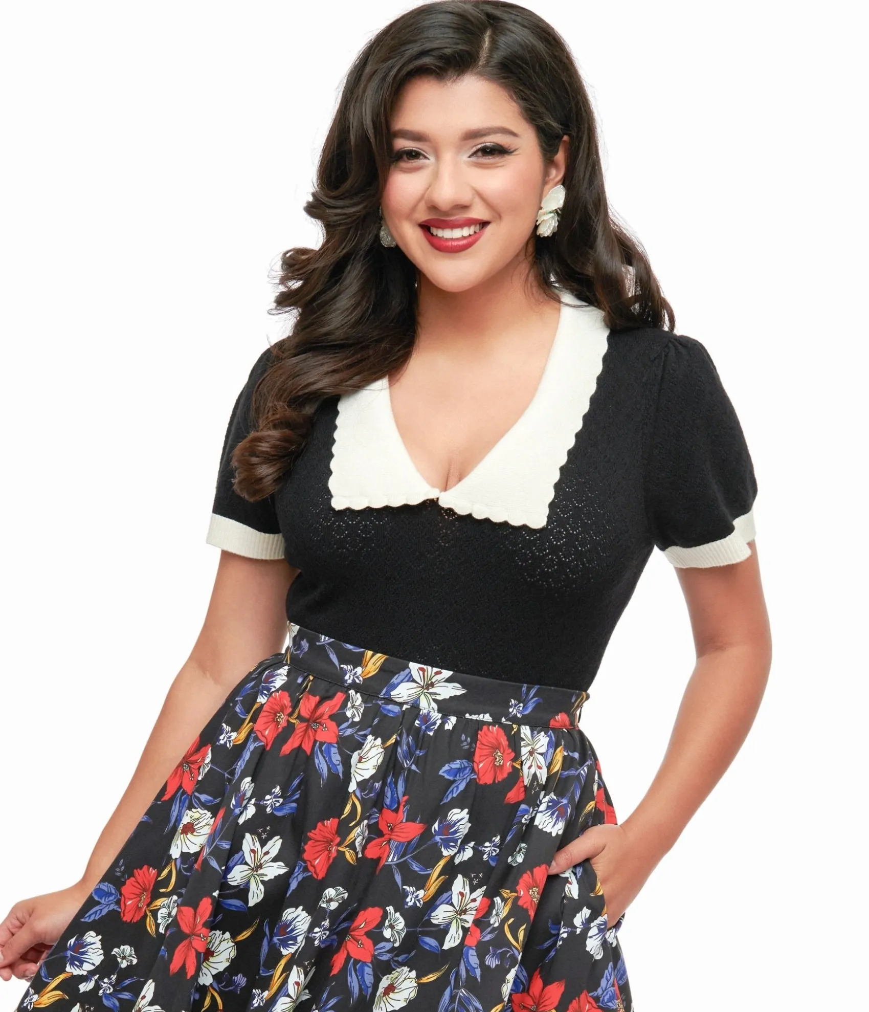Unique Vintage Hell Bunny 1950s Black Jacquard Joanie Top Cheap