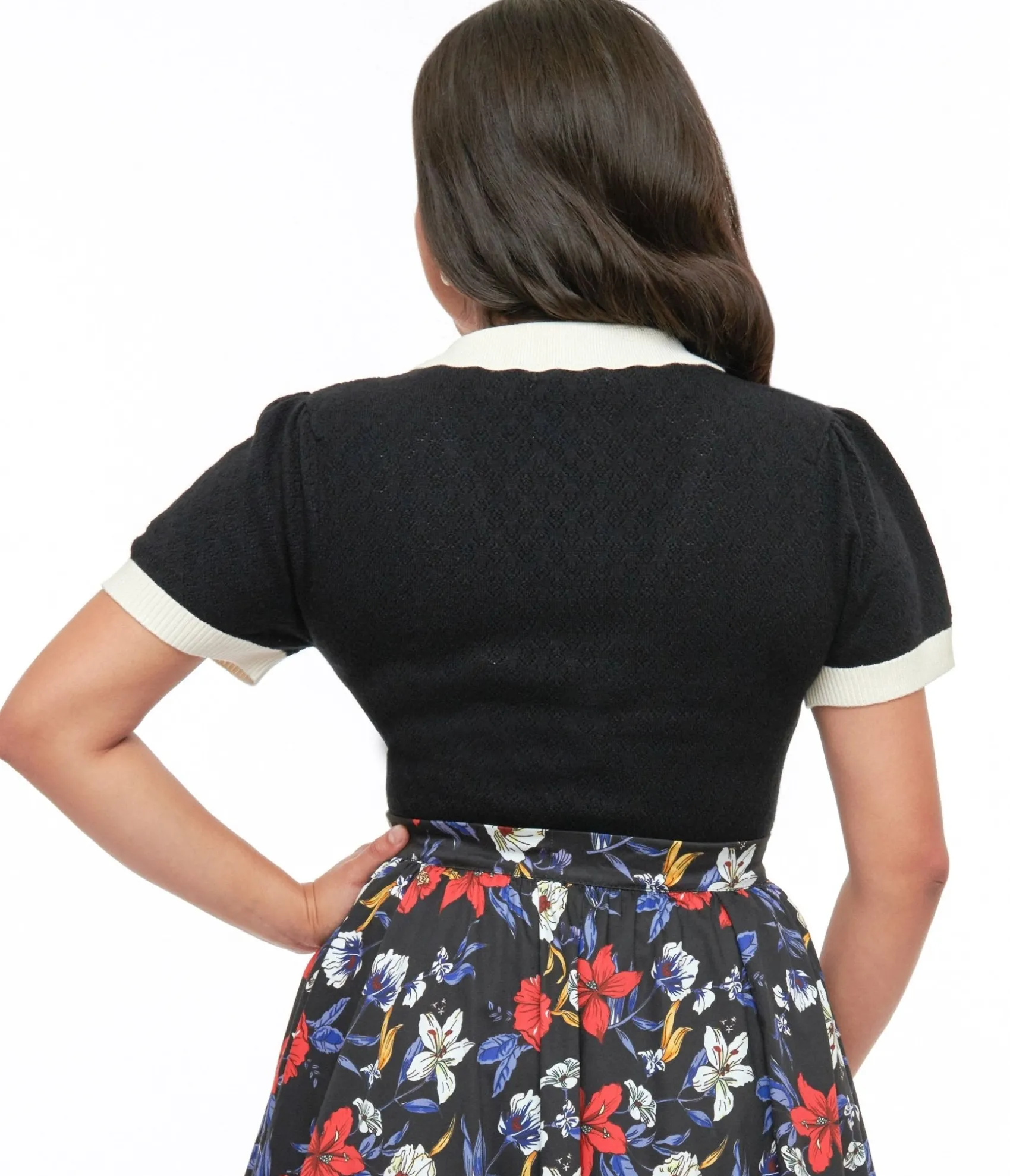 Unique Vintage Hell Bunny 1950s Black Jacquard Joanie Top Cheap