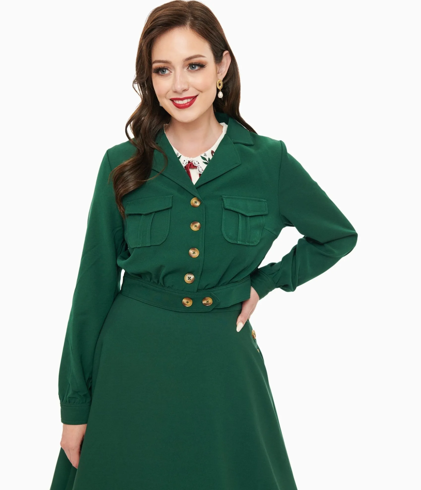 Unique Vintage Hell Bunny 1970s Forest Green Ravenswood Jacket Clearance