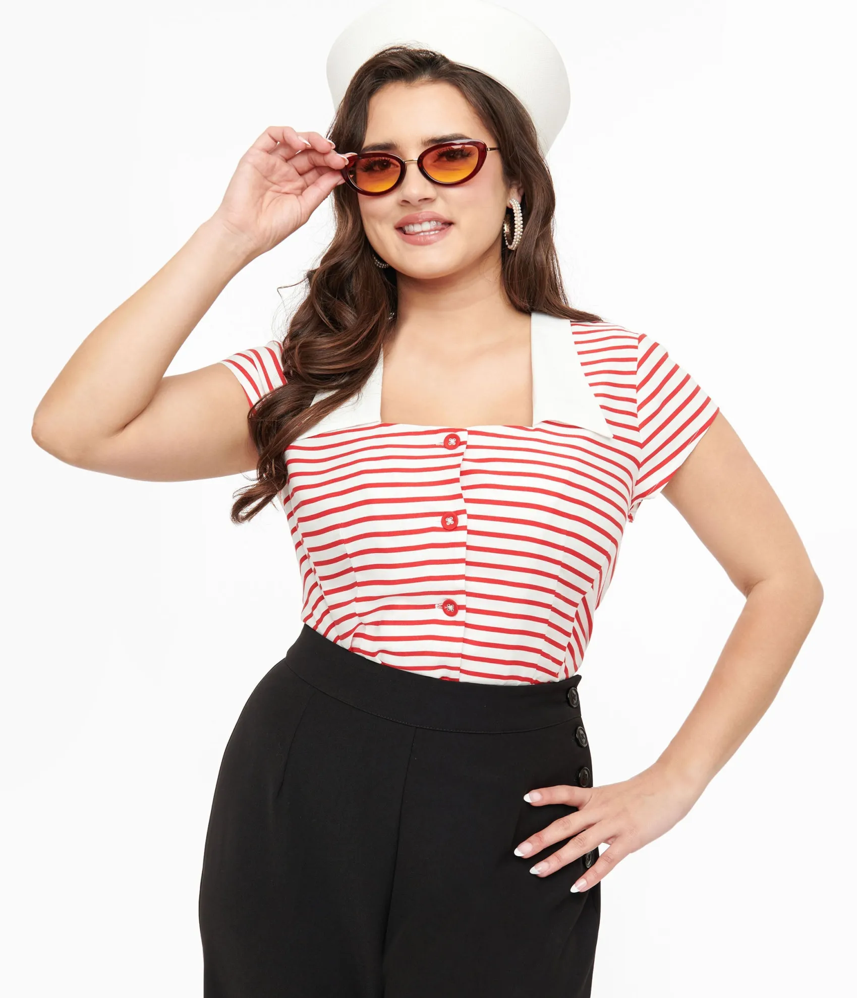 Unique Vintage Hell Bunny 1940s Red & White Stripe Ahoy Blouse Best