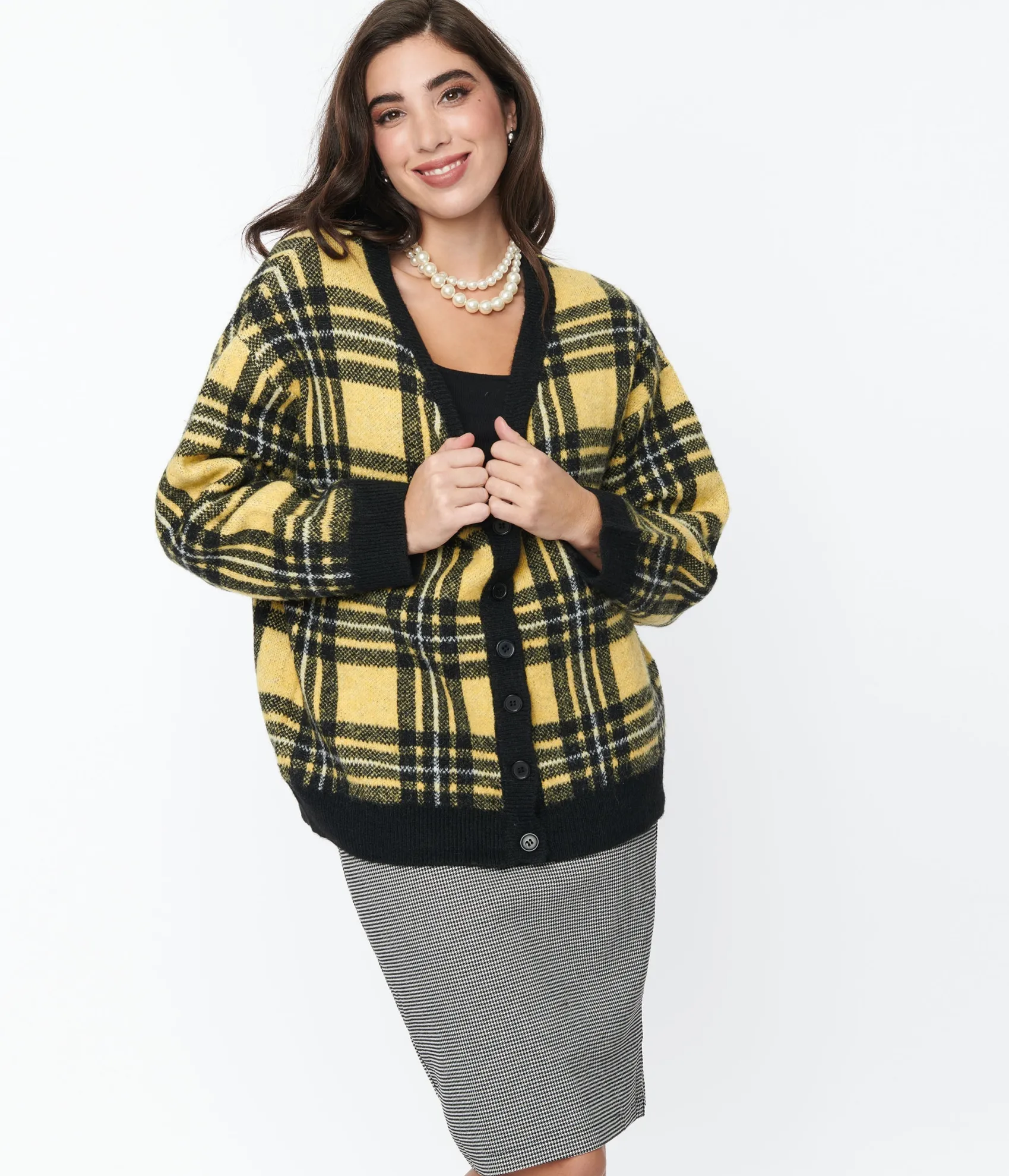 Unique Vintage Hell Bunny Yellow & Black Plaid Cardigan New