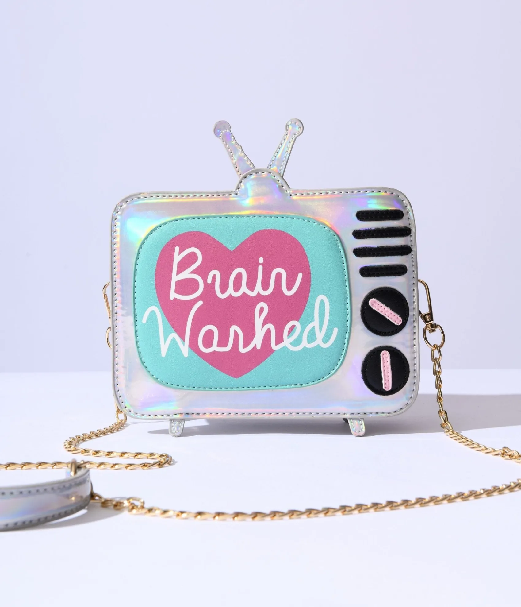 Unique Vintage Holographic Brain Washed TV Crossbody Bag Outlet
