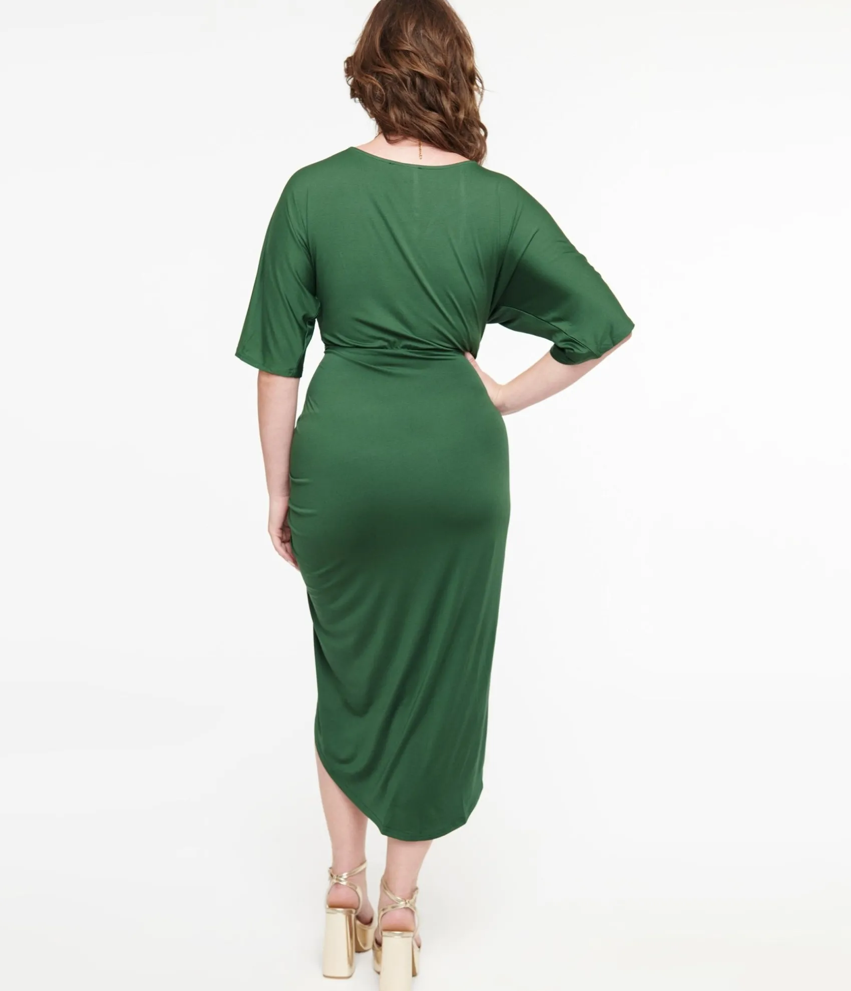 Unique Vintage Hunter Green Ruched Pencil Dress Hot