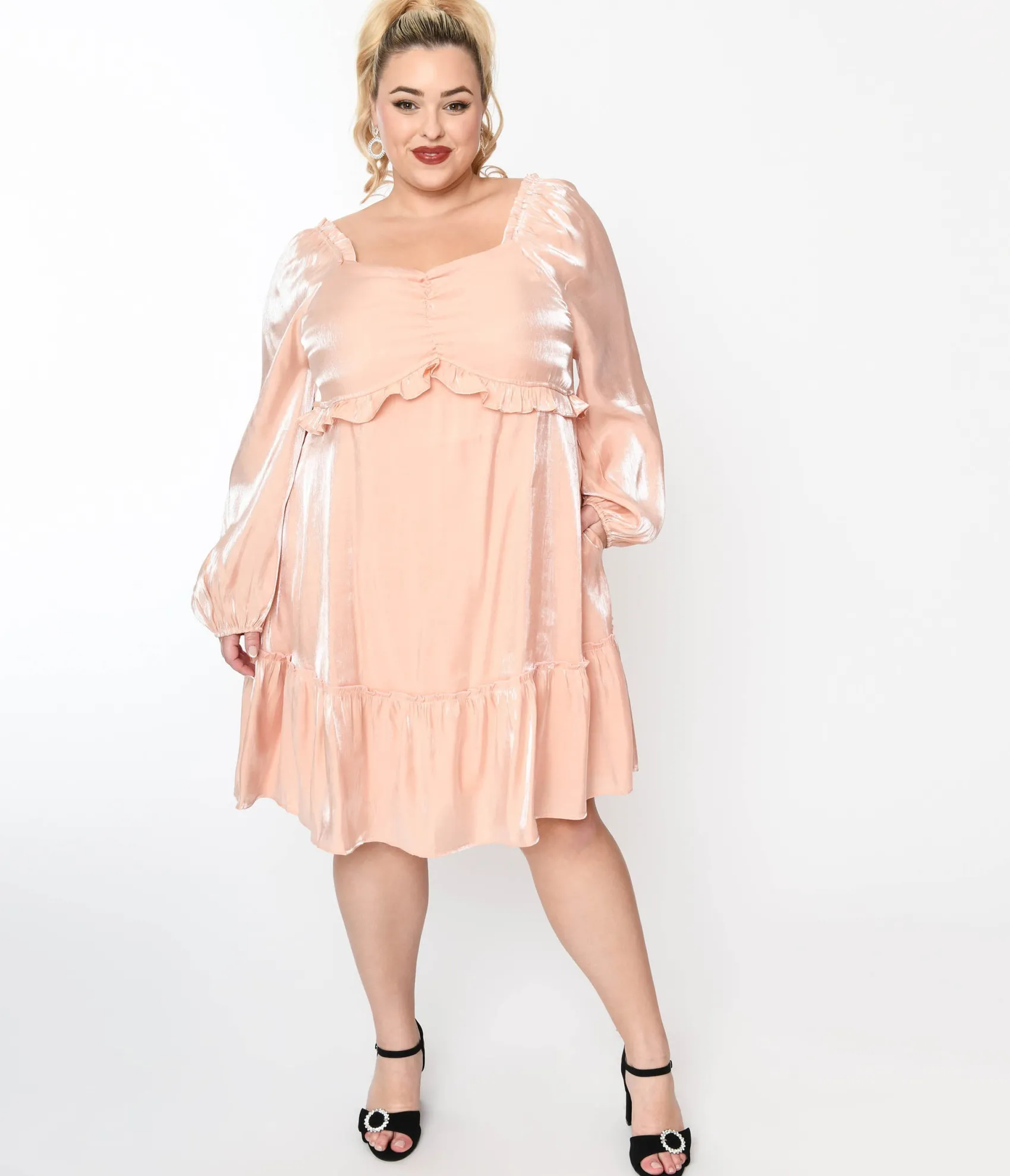 Unique Vintage Iridescent Peach Ruffled Babydoll Dress Best Sale