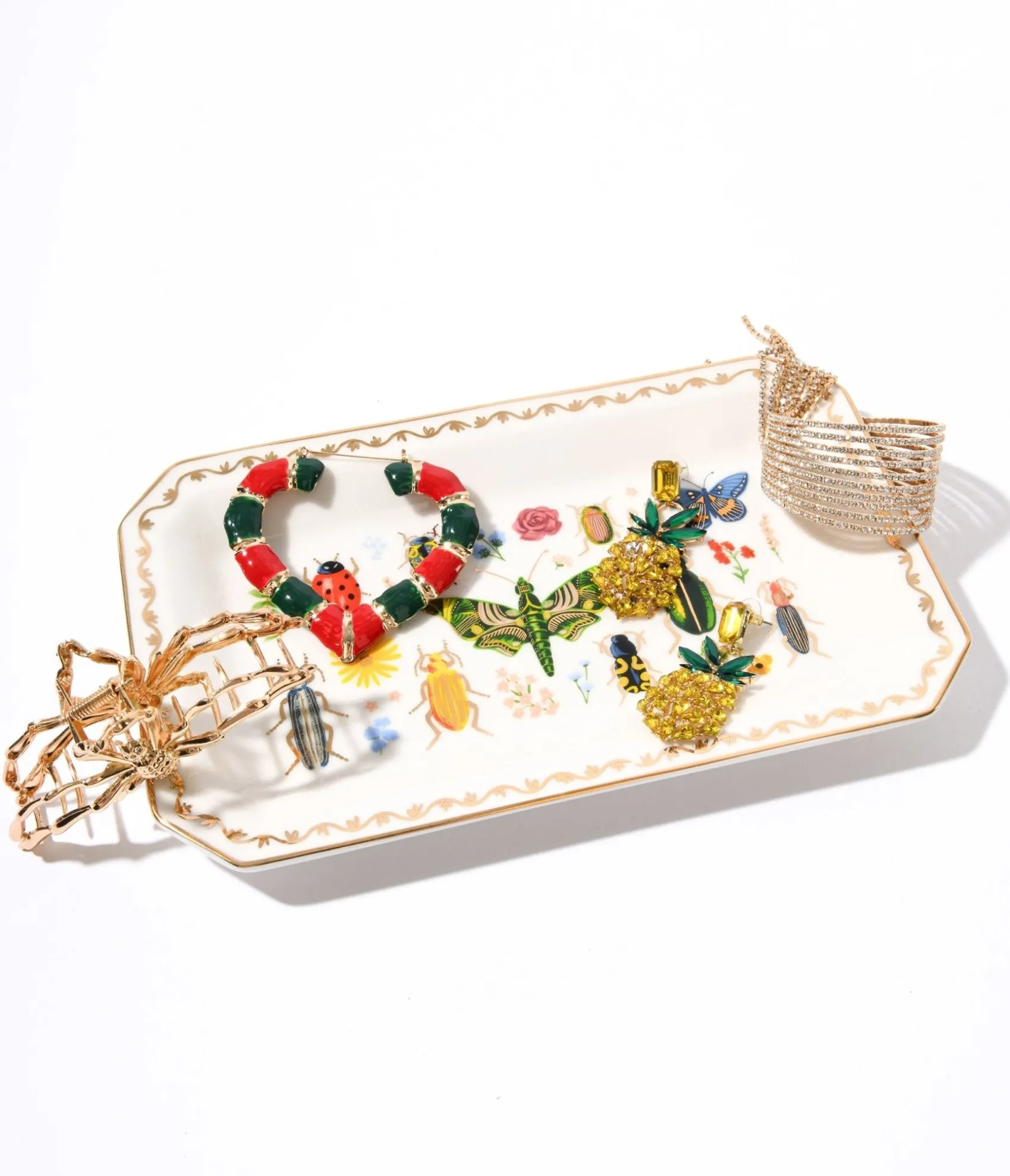 Unique Vintage Ivory & Gold Garden Porcelain Catchall Tray Sale