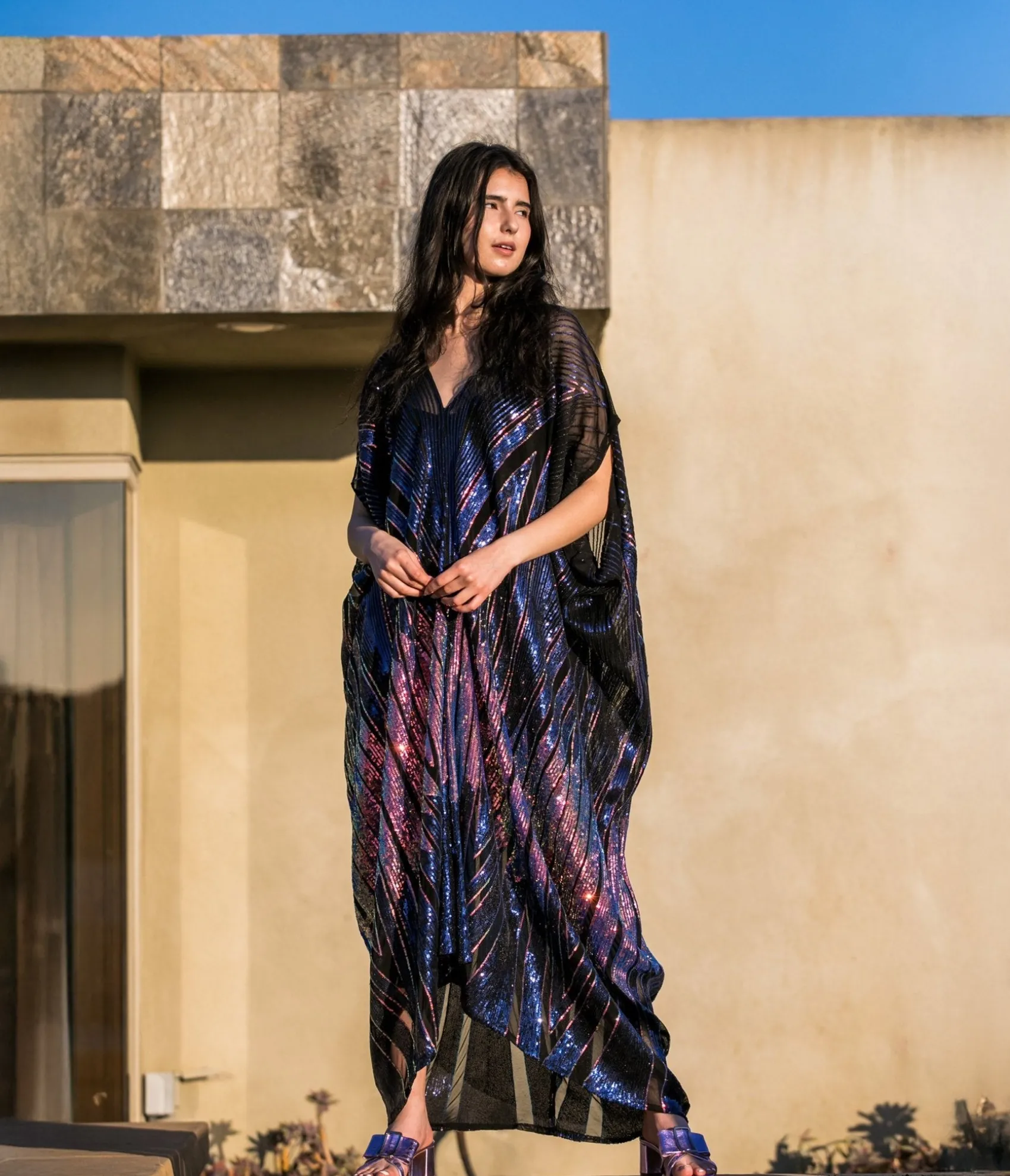 Unique Vintage Jennafer Grace Midnight Lotus Sequin Caftan Best