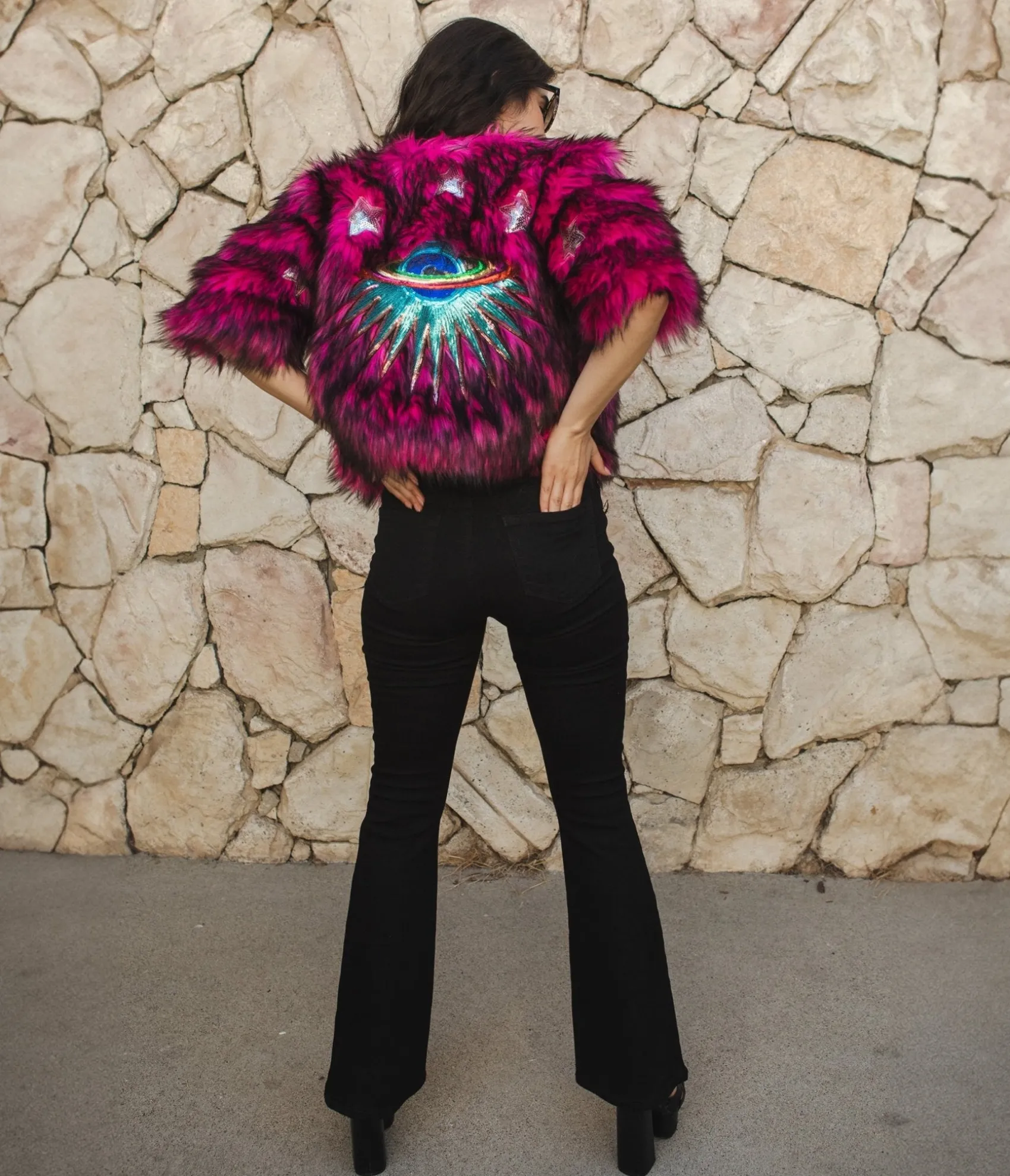 Unique Vintage Jennafer Grace Monster Pink Planet Queen Faux Fur Jacket Shop