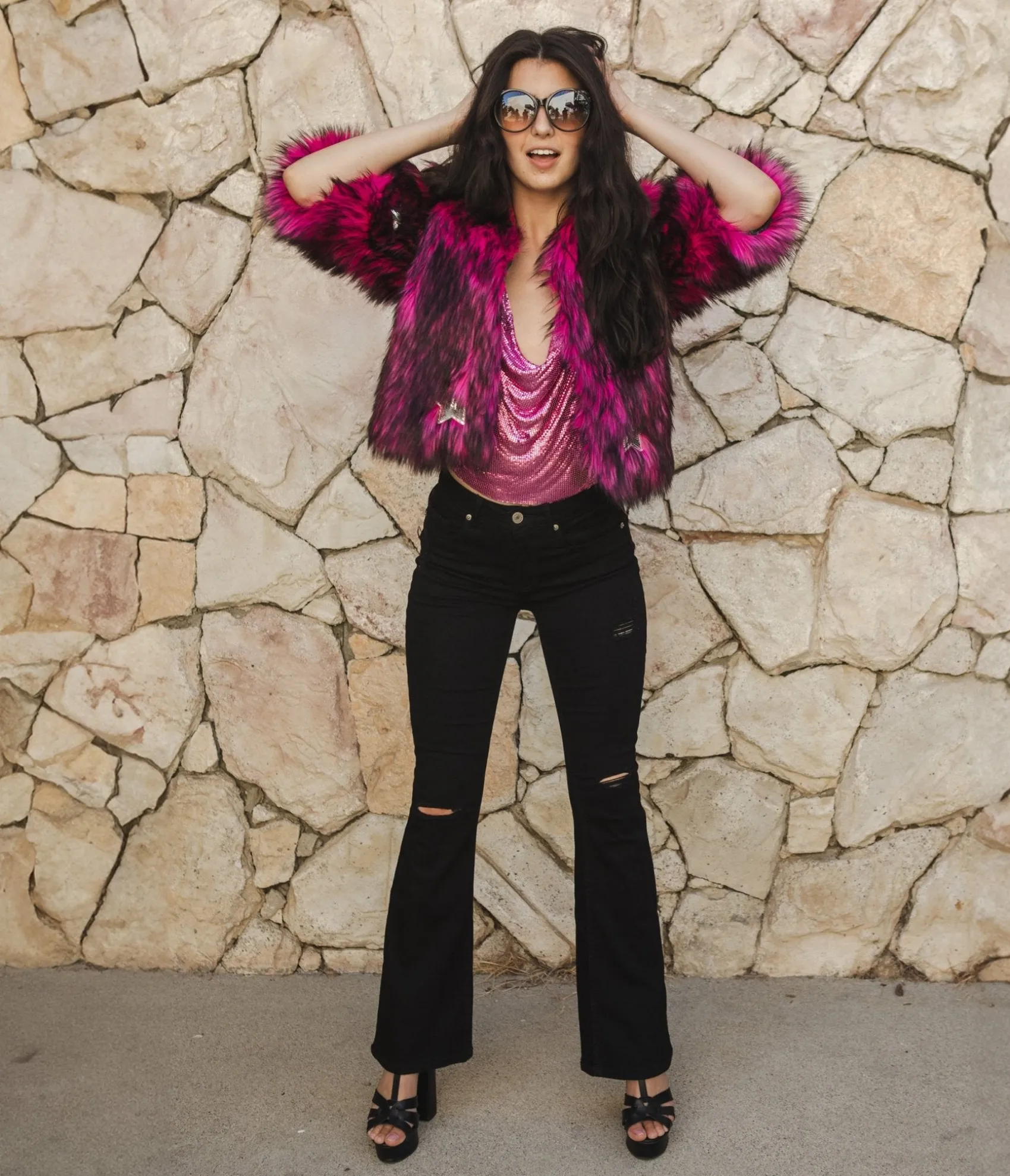 Unique Vintage Jennafer Grace Monster Pink Planet Queen Faux Fur Jacket Shop