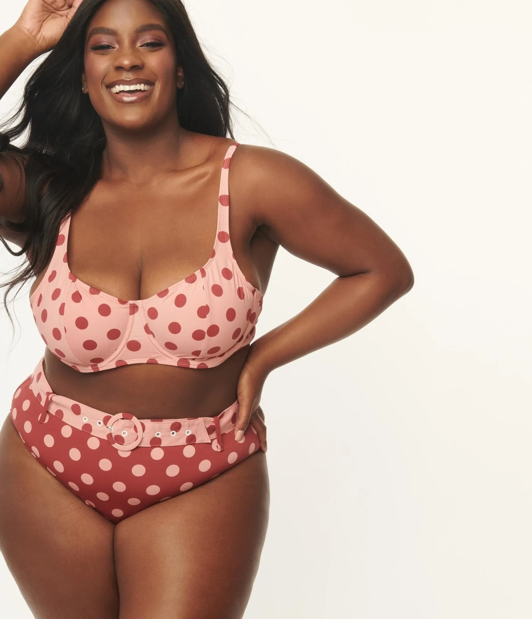 Unique Vintage Kingdom & State Plus Size Dusty Pink & Burgundy Polka Dot Swim Top Best Sale